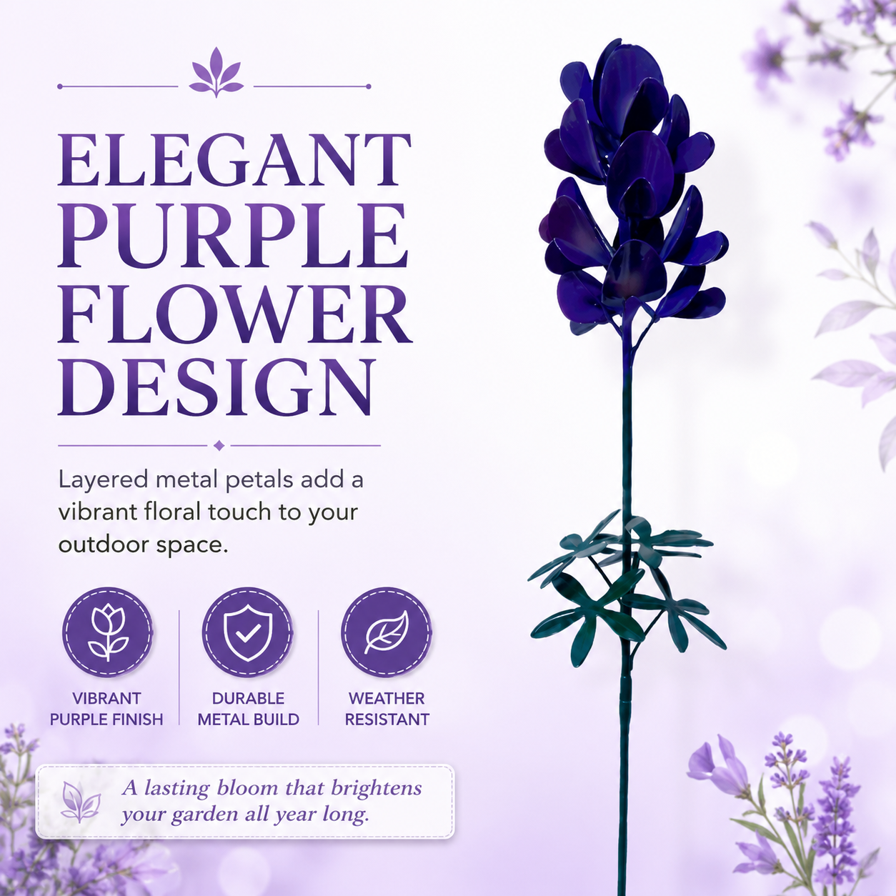 Purple Metal Flower Garden Stake