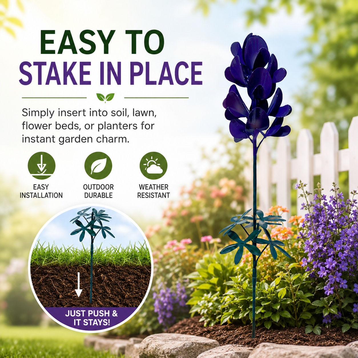 Purple Metal Flower Garden Stake