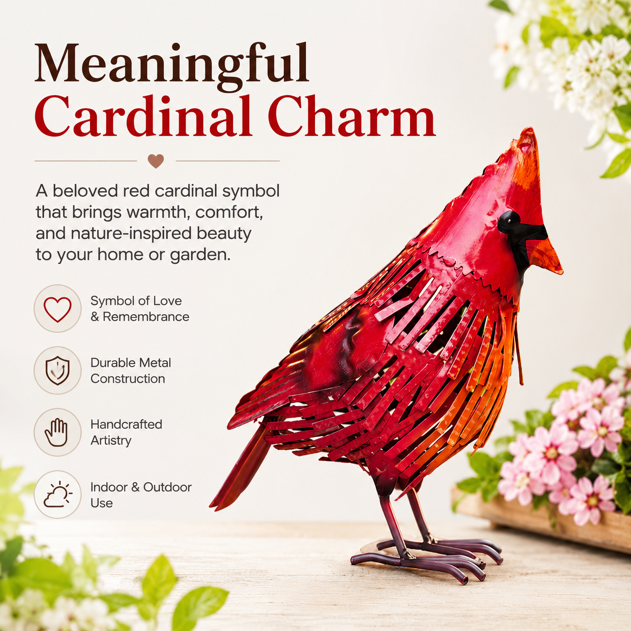 Red Cardinal Metal Bird Decor