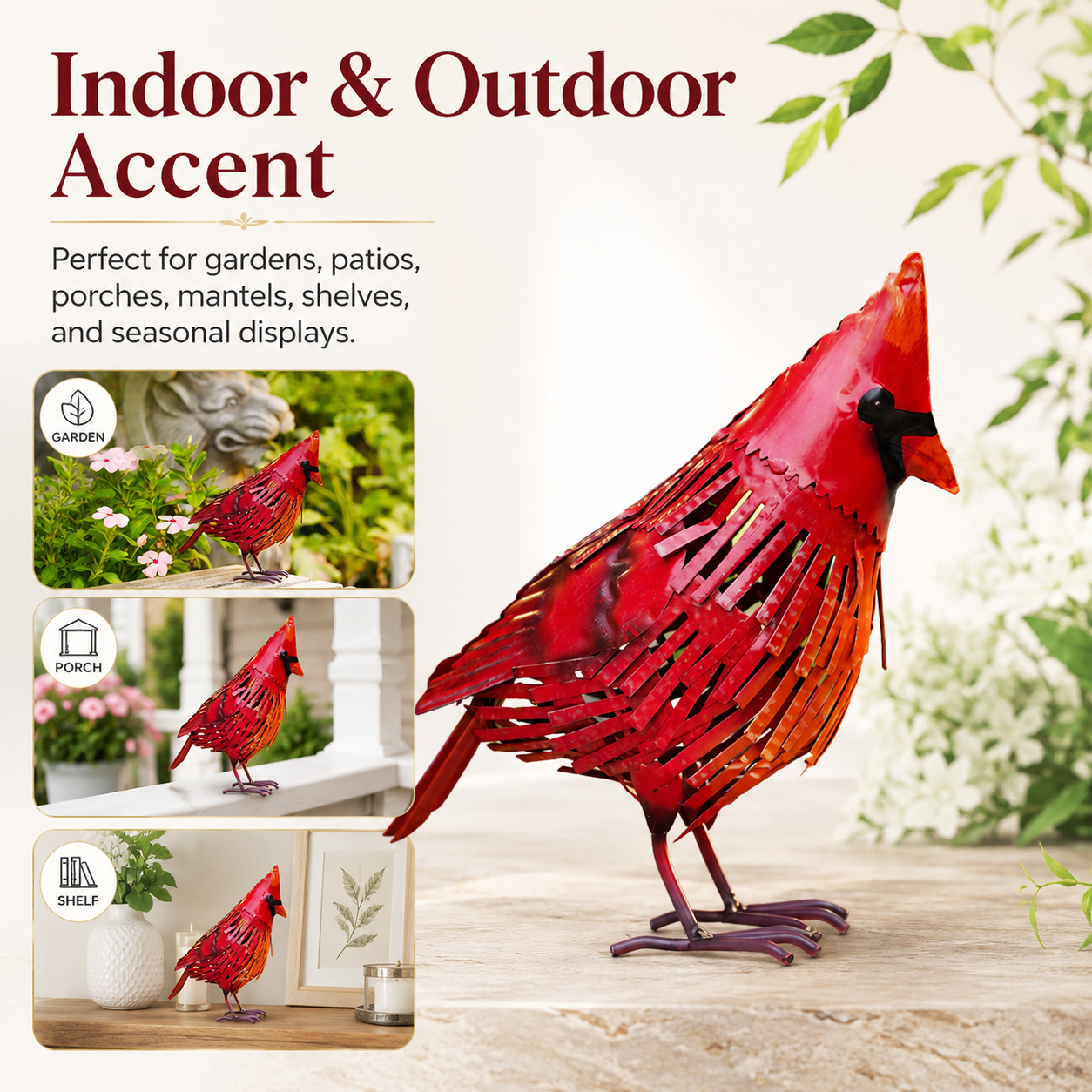 Red Cardinal Metal Bird Decor