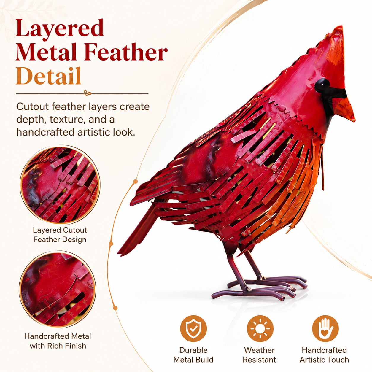 Red Cardinal Metal Bird Decor