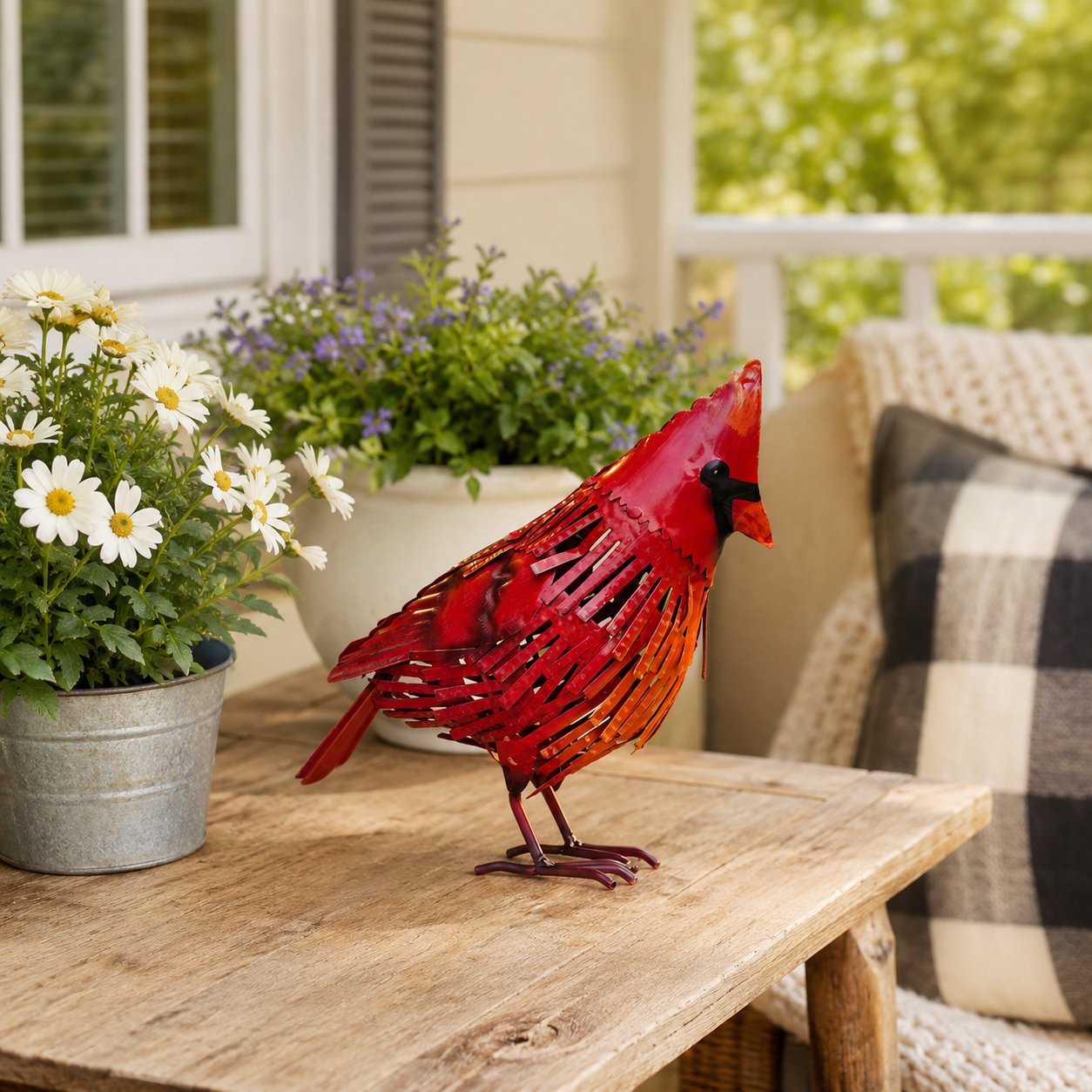 Red Cardinal Metal Bird Decor