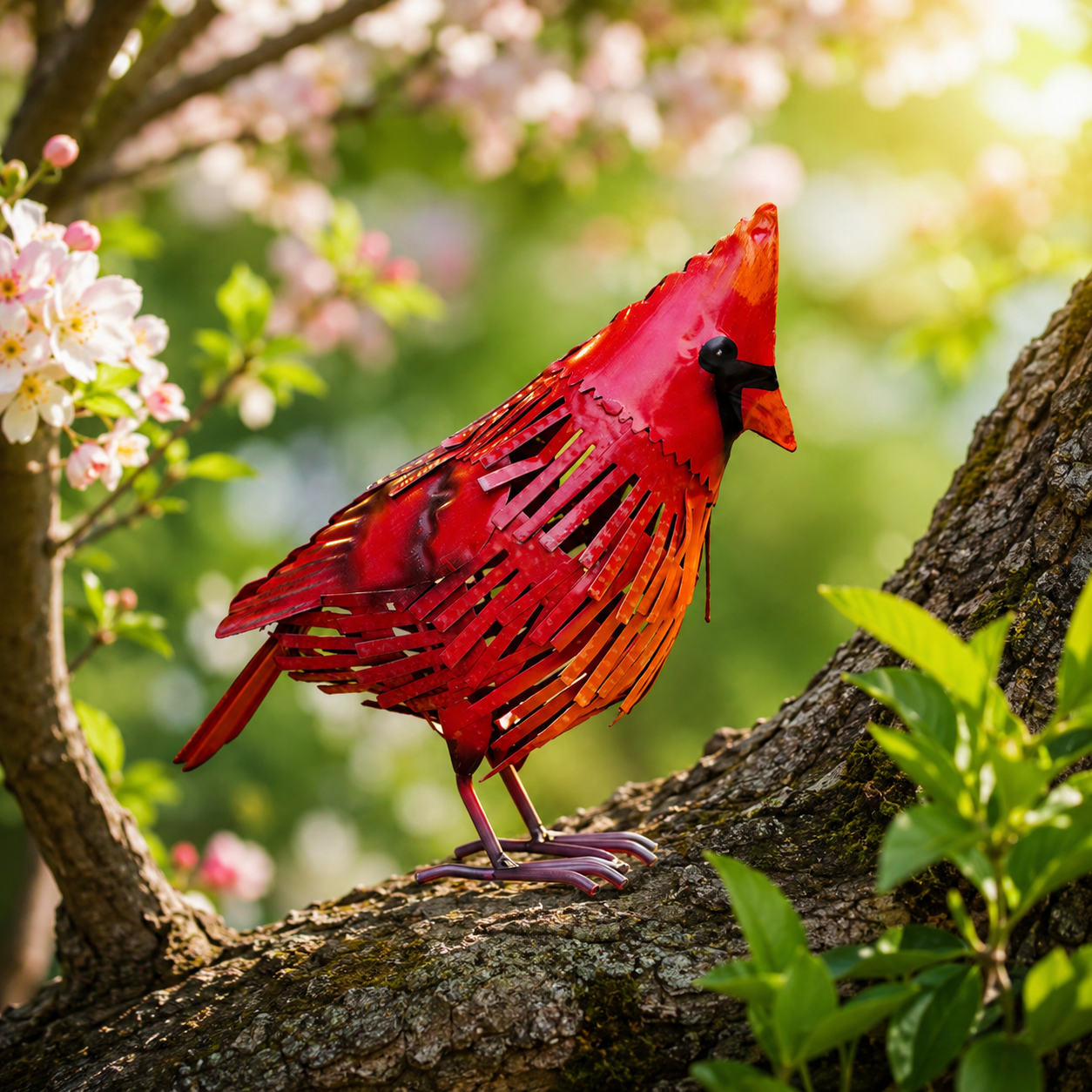Red Cardinal Metal Bird Decor
