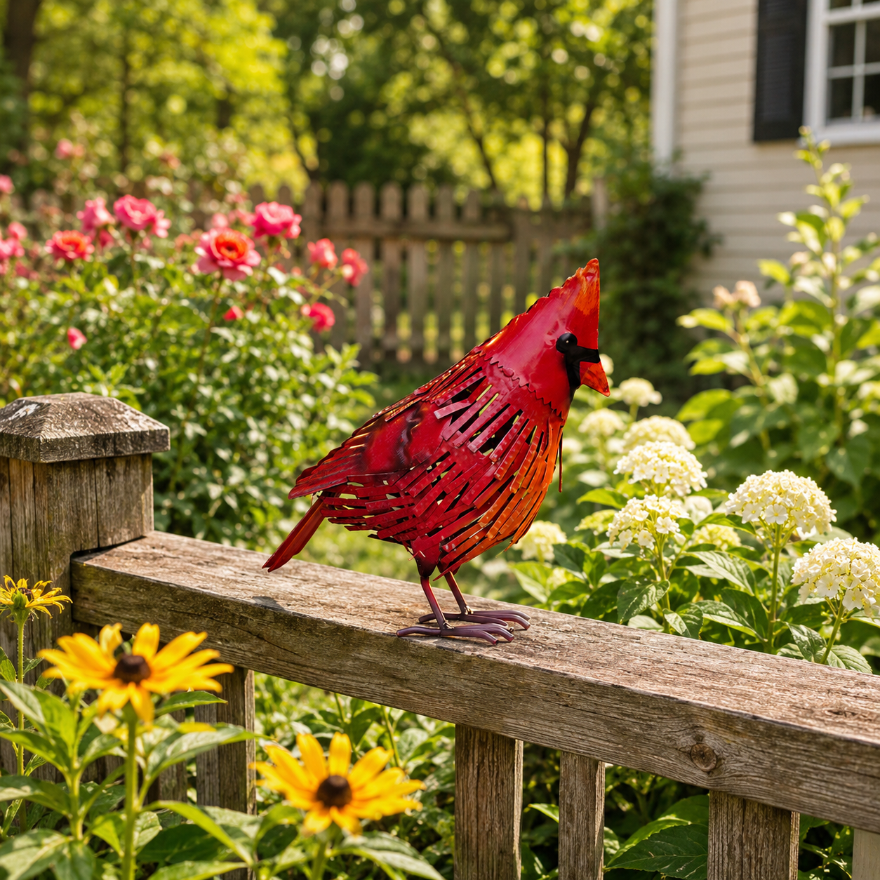 Red Cardinal Metal Bird Decor