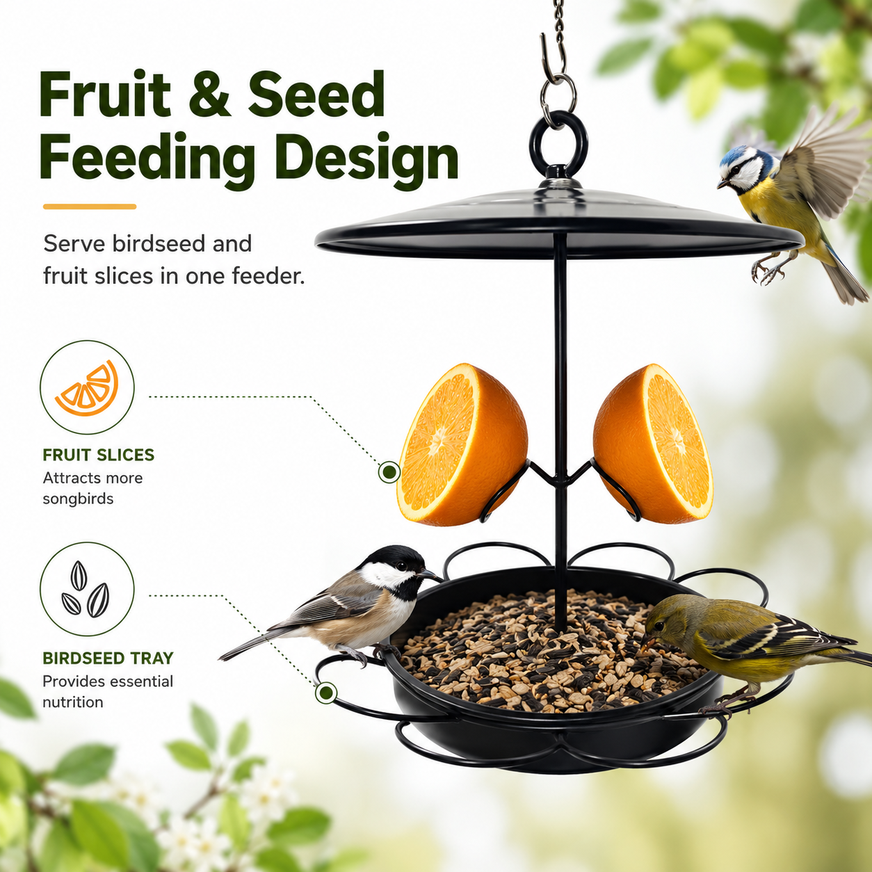 Hanging Bird Feeder with Fruit Holder
