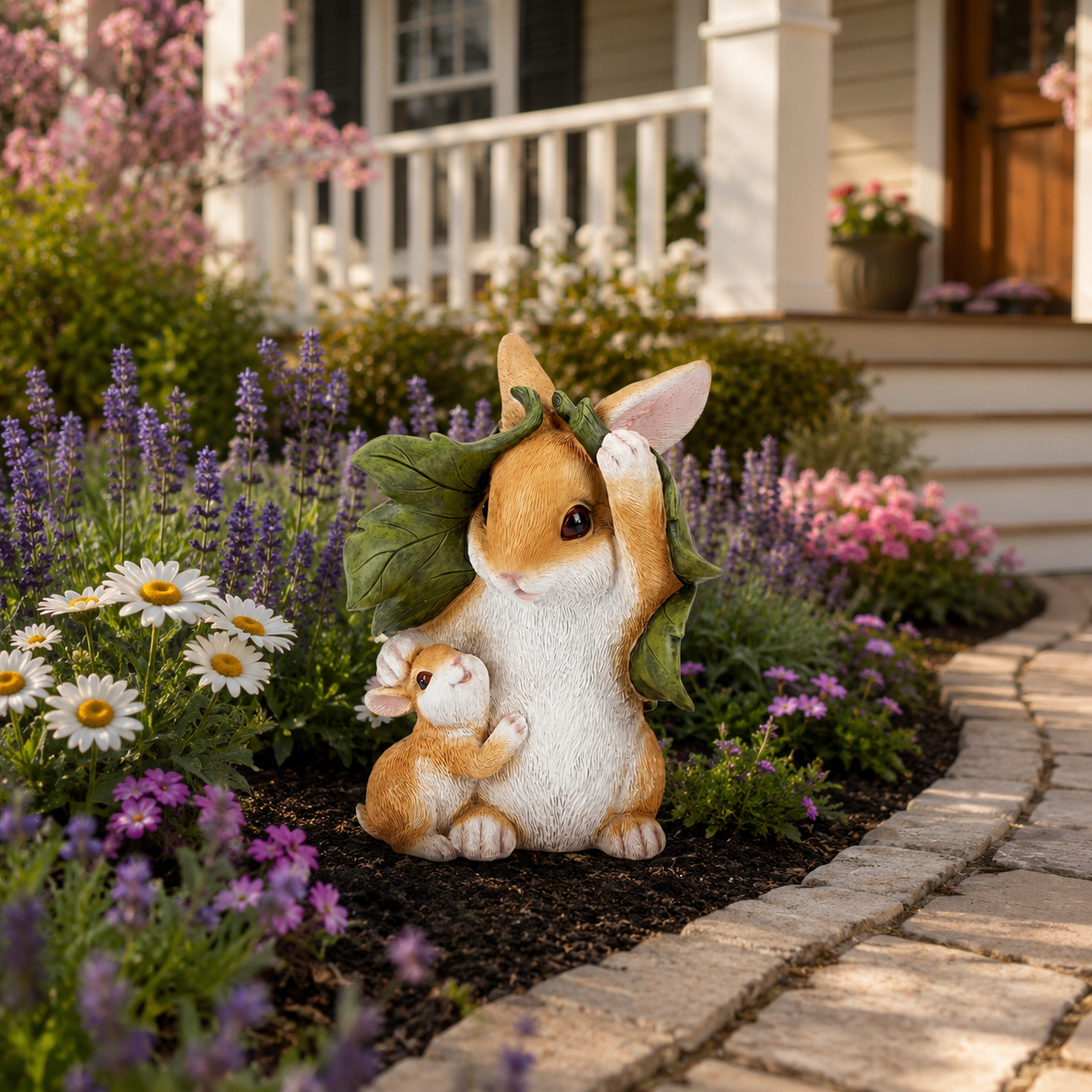 Mother & Baby Bunny Garden Statue