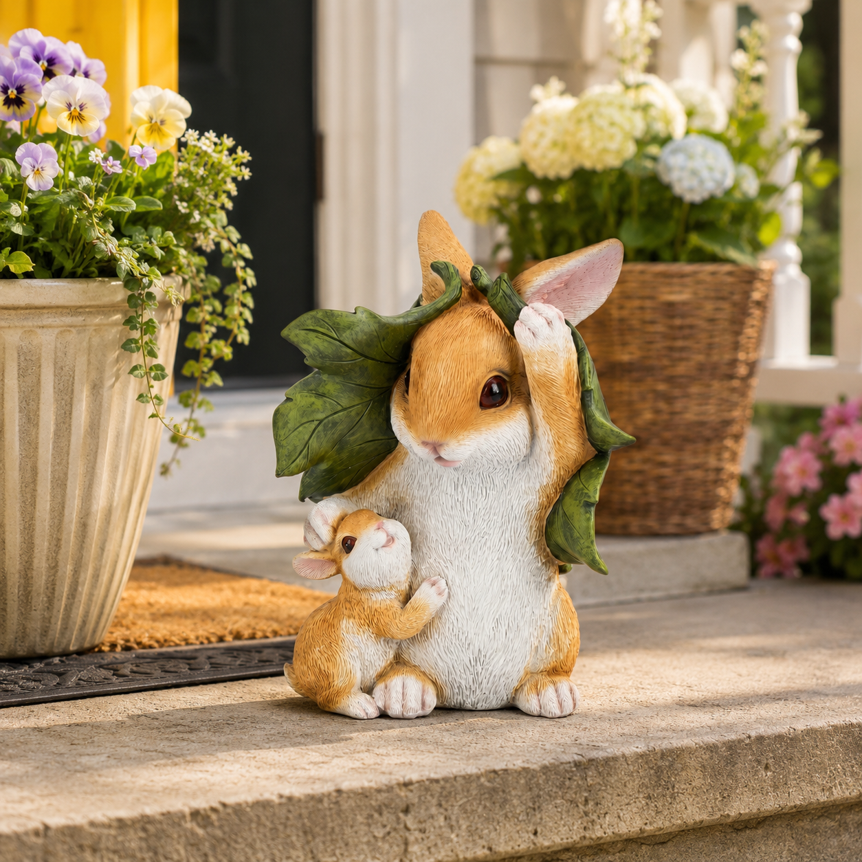 Mother & Baby Bunny Garden Statue