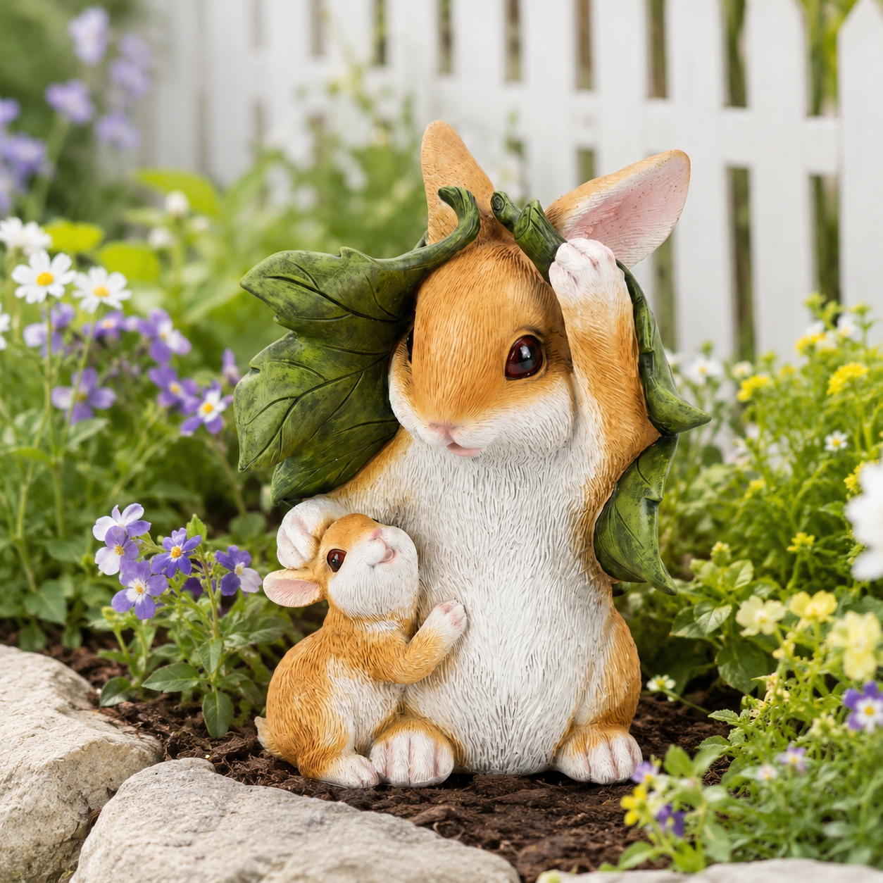 Mother & Baby Bunny Garden Statue