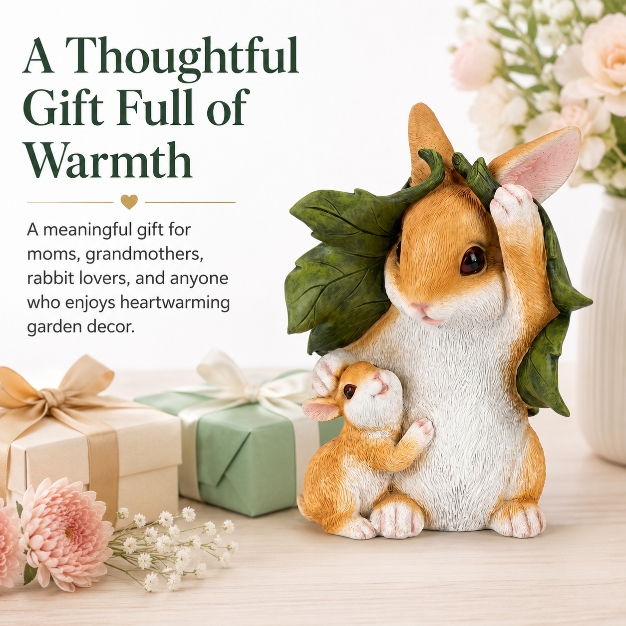 Mother & Baby Bunny Garden Statue