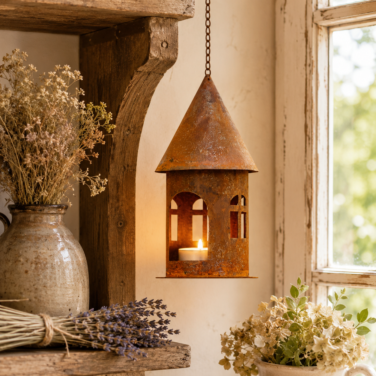 Rustic Metal House Candle Holder