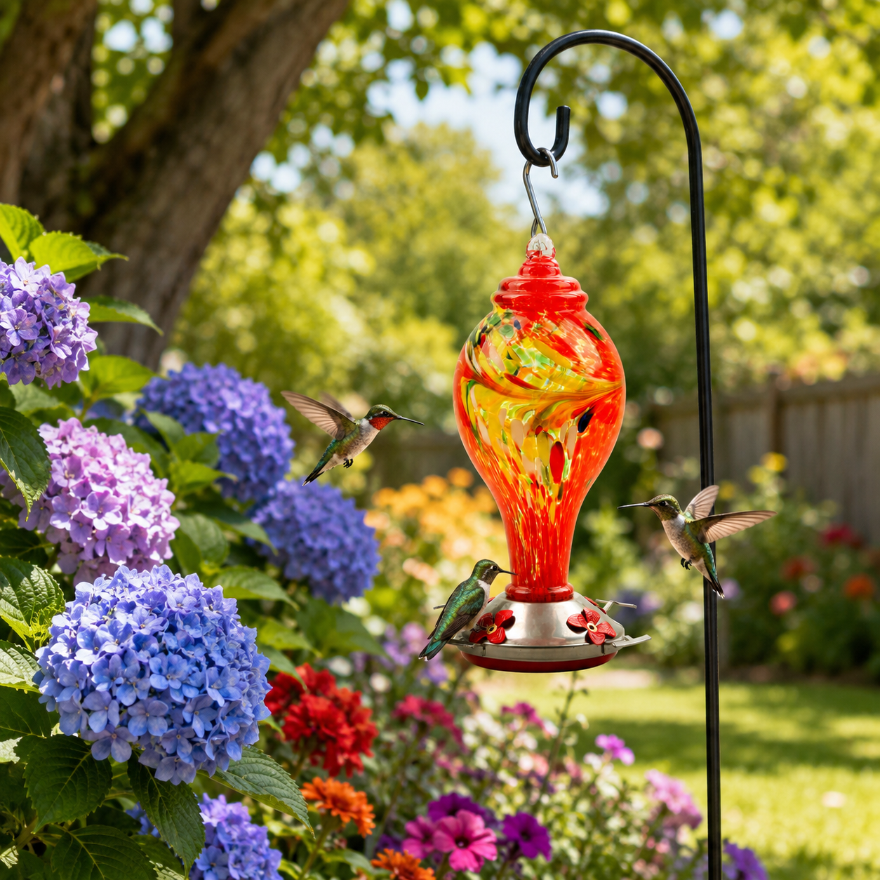 Hand-Blown Glass Hummingbird Feeder