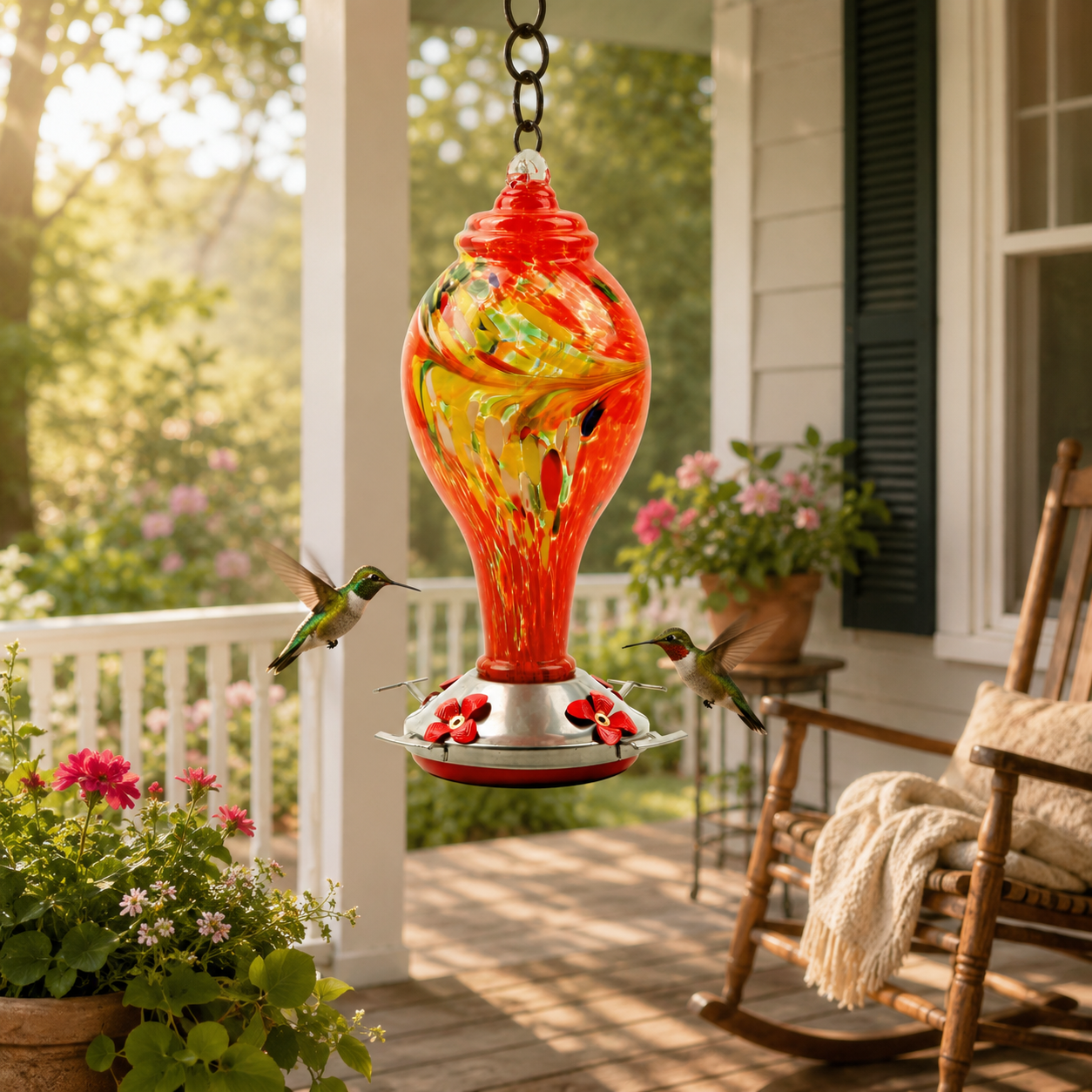 Hand-Blown Glass Hummingbird Feeder