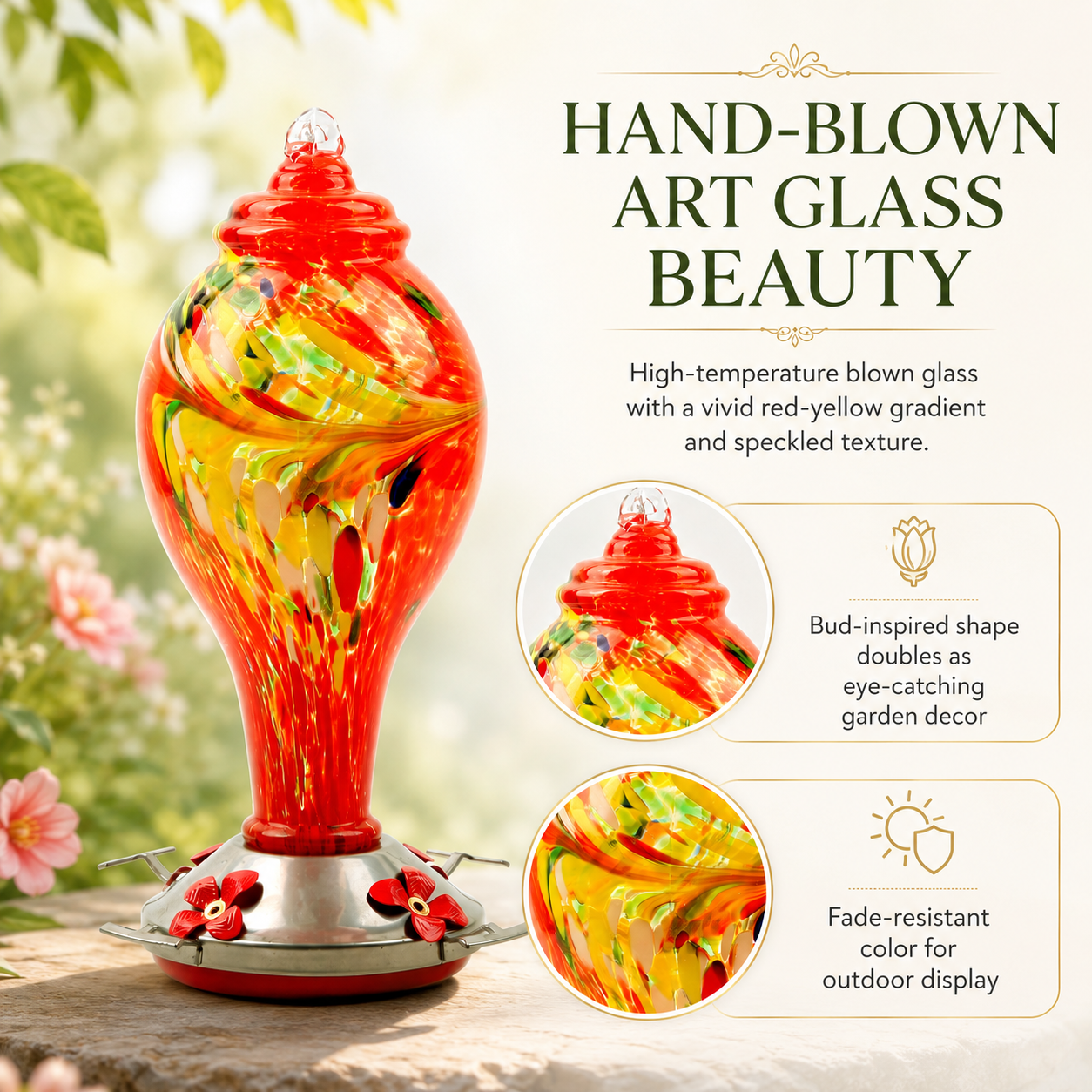 Hand-Blown Glass Hummingbird Feeder