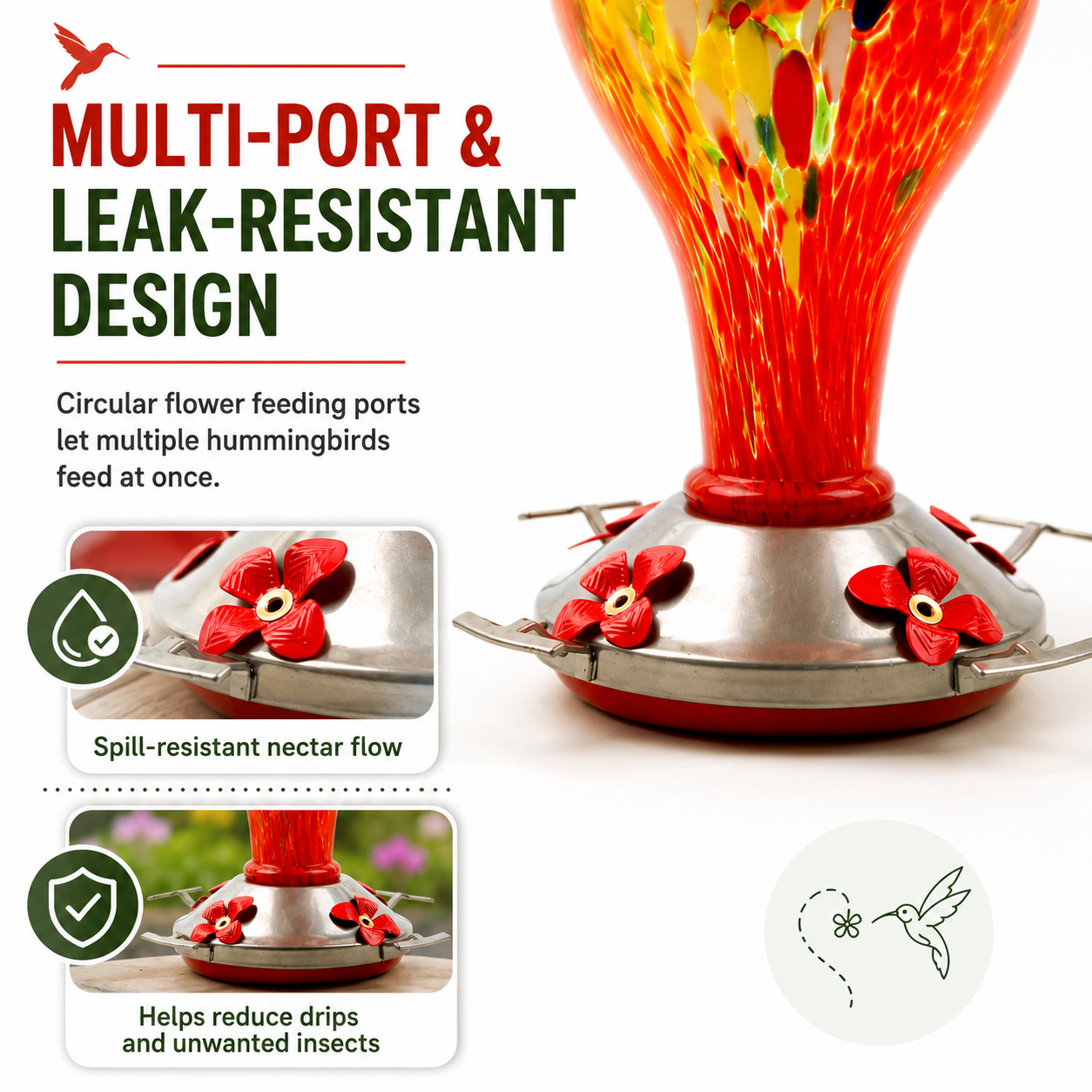 Hand-Blown Glass Hummingbird Feeder