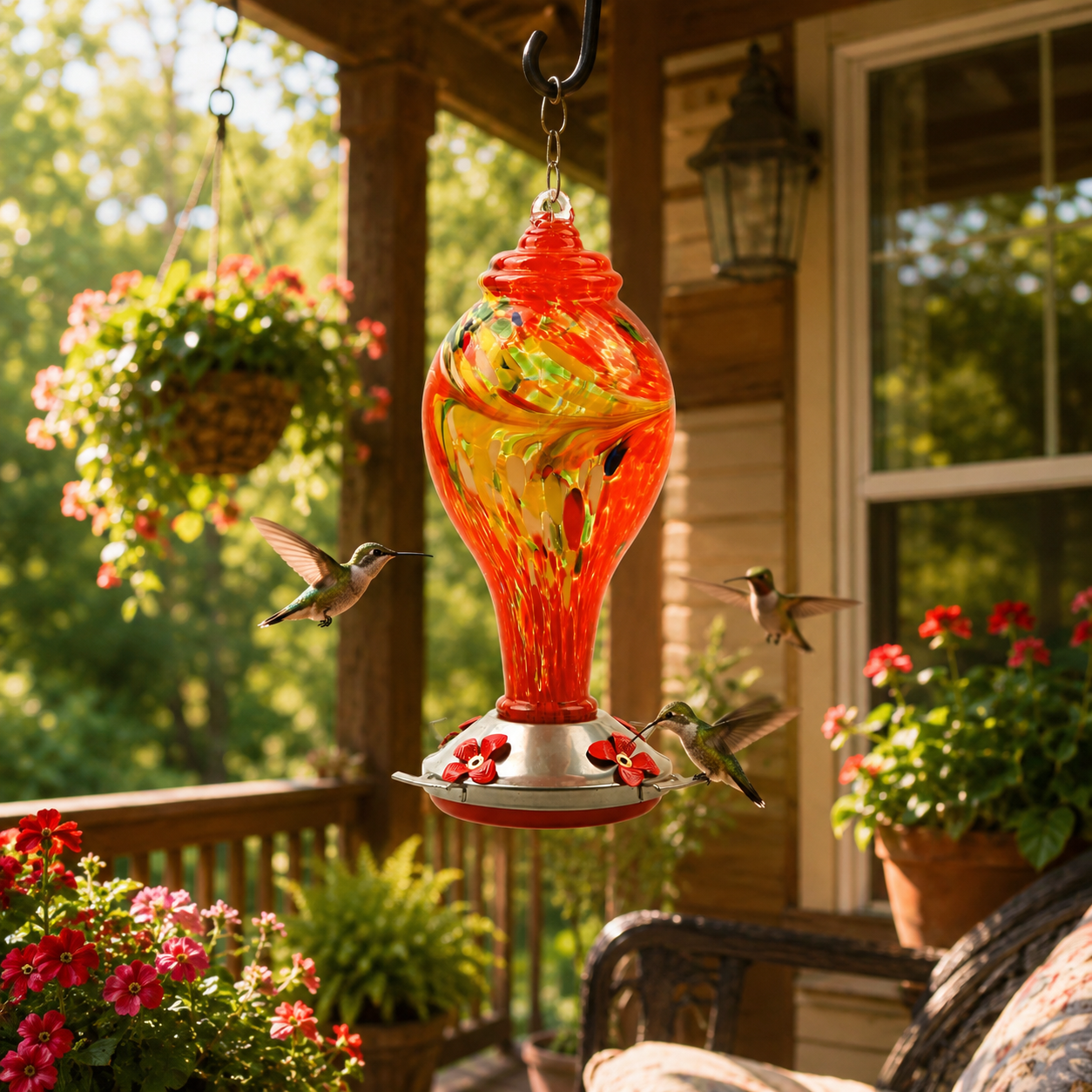 Hand-Blown Glass Hummingbird Feeder