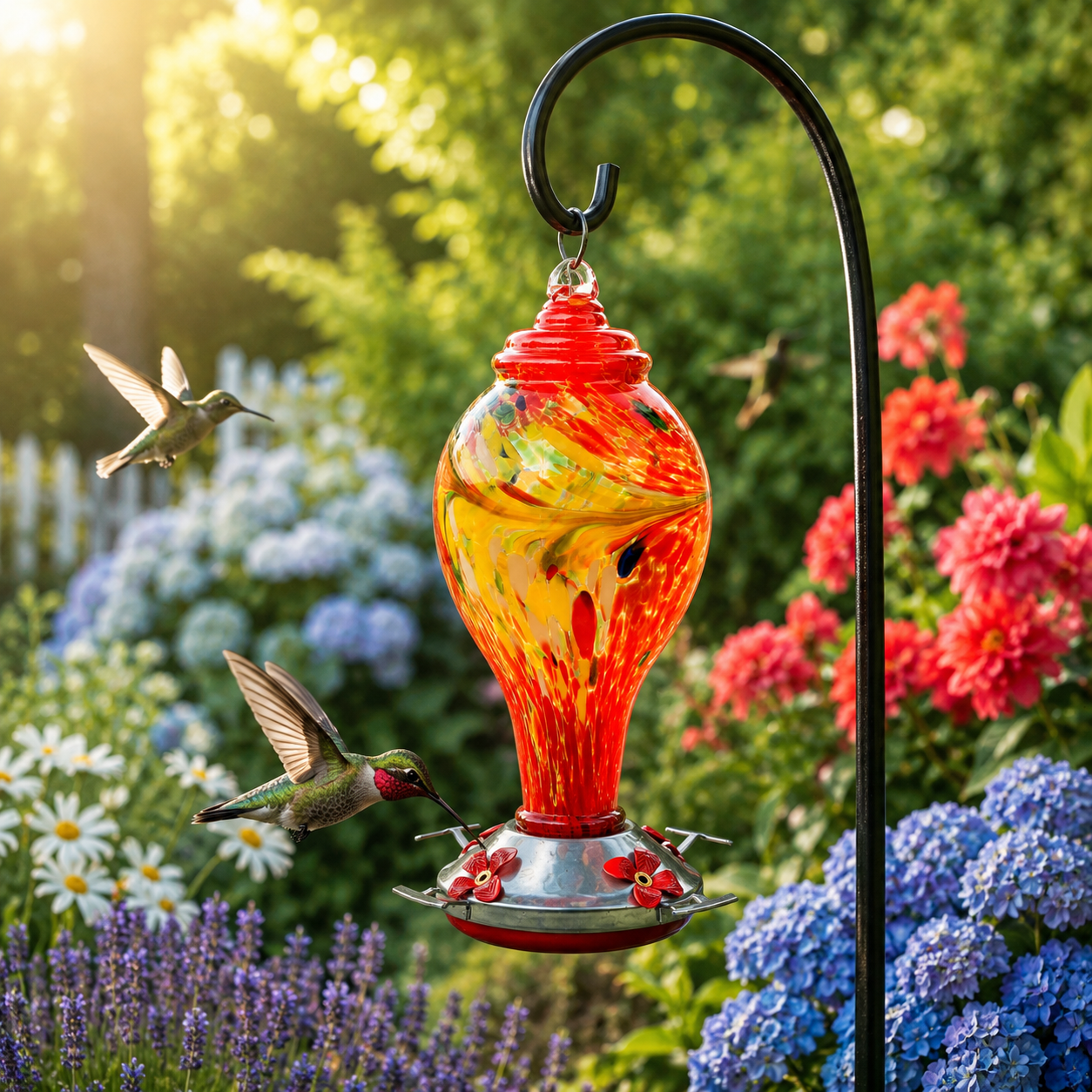 Hand-Blown Glass Hummingbird Feeder