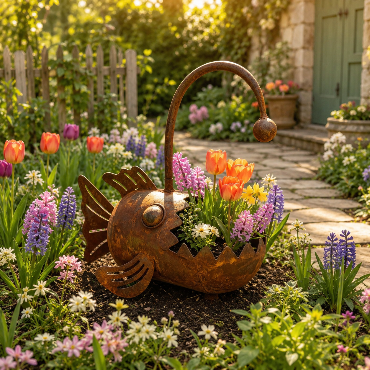 Rustic Anglerfish Metal Garden Planter