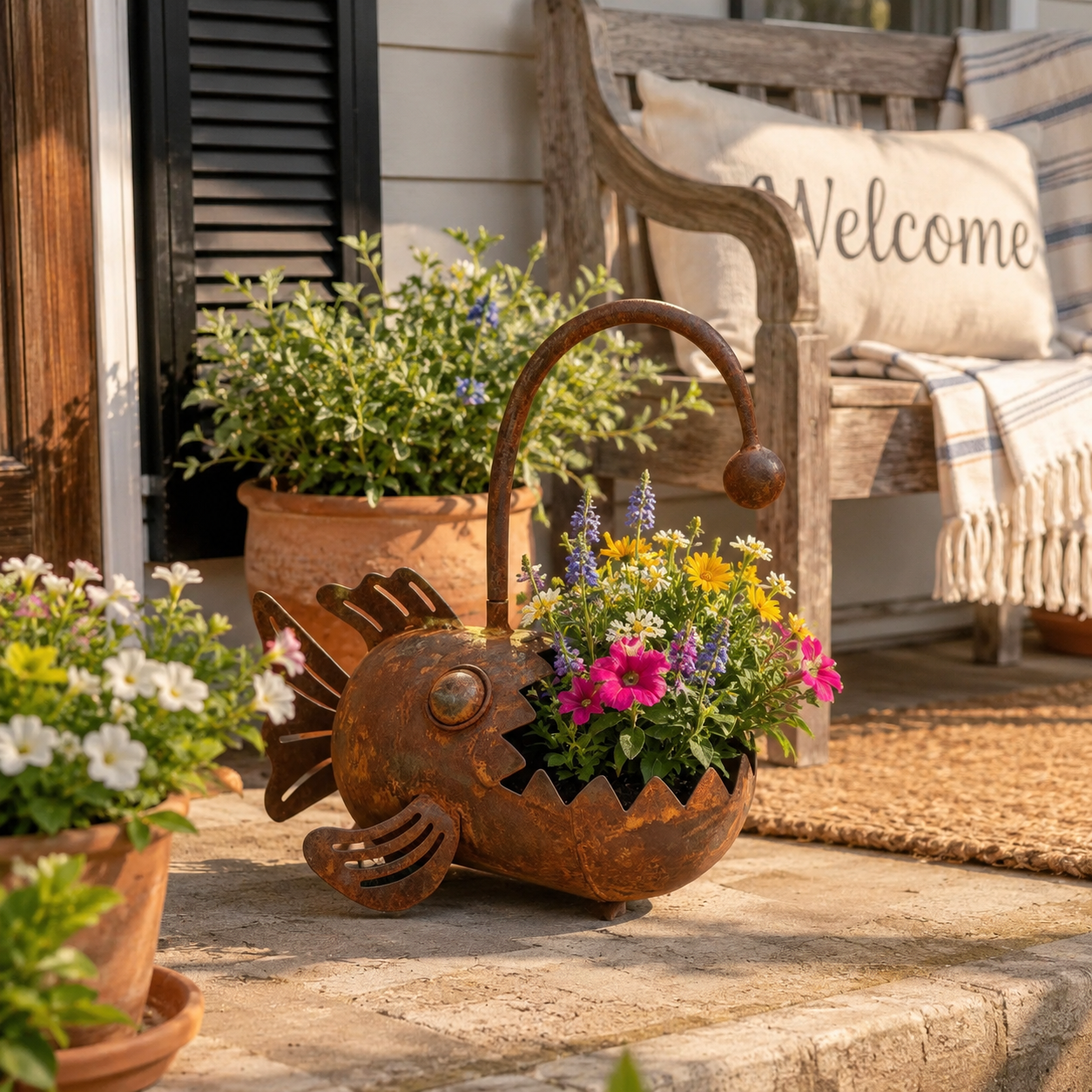 Rustic Anglerfish Metal Garden Planter