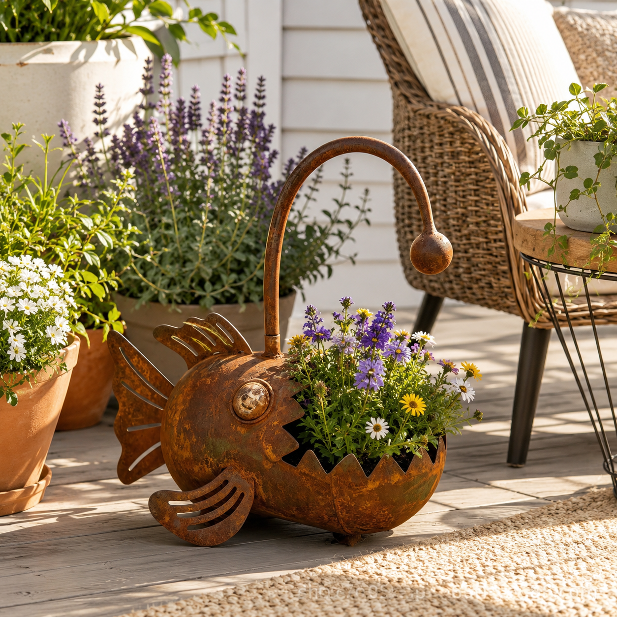 Rustic Anglerfish Metal Garden Planter