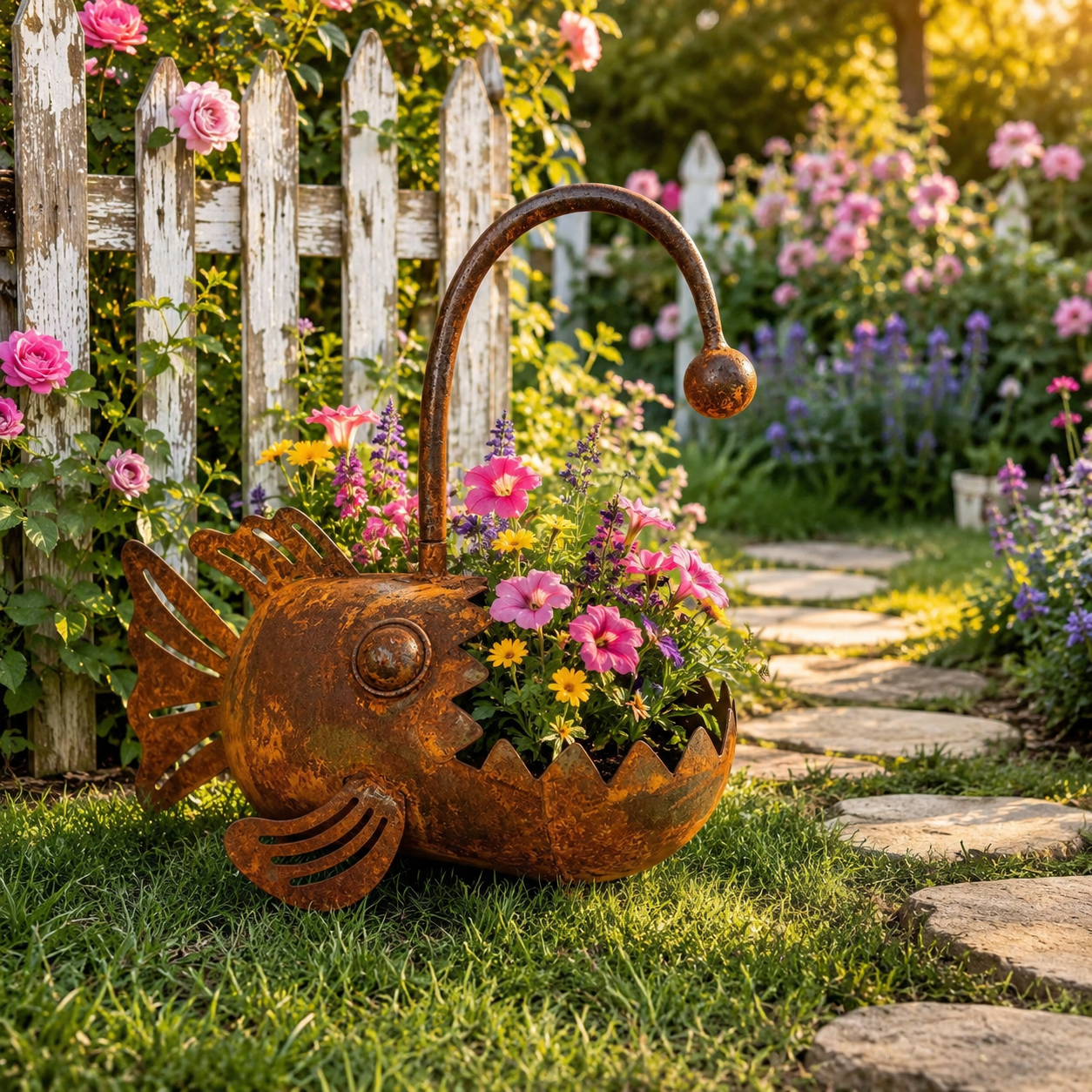 Rustic Anglerfish Metal Garden Planter
