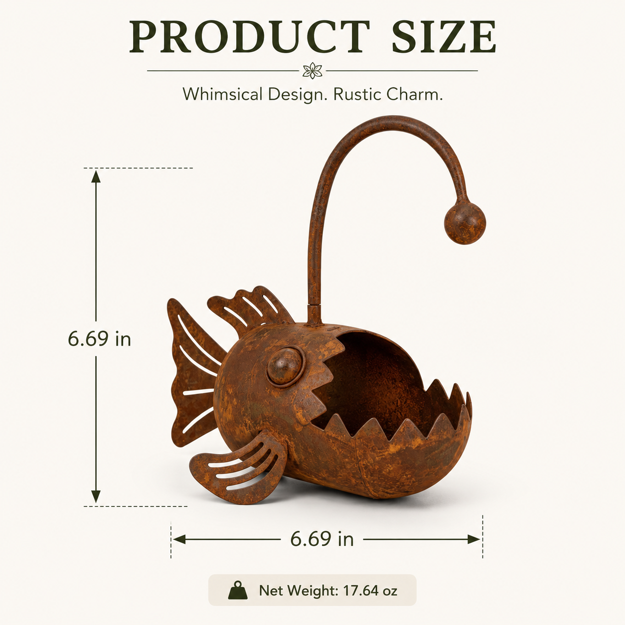 Rustic Anglerfish Metal Garden Planter