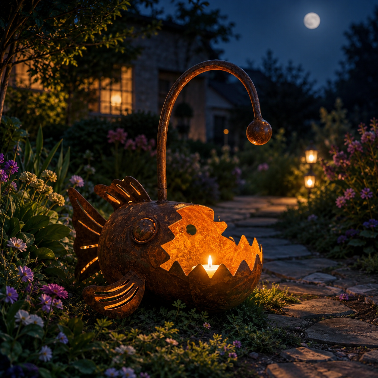 Rustic Anglerfish Metal Garden Planter