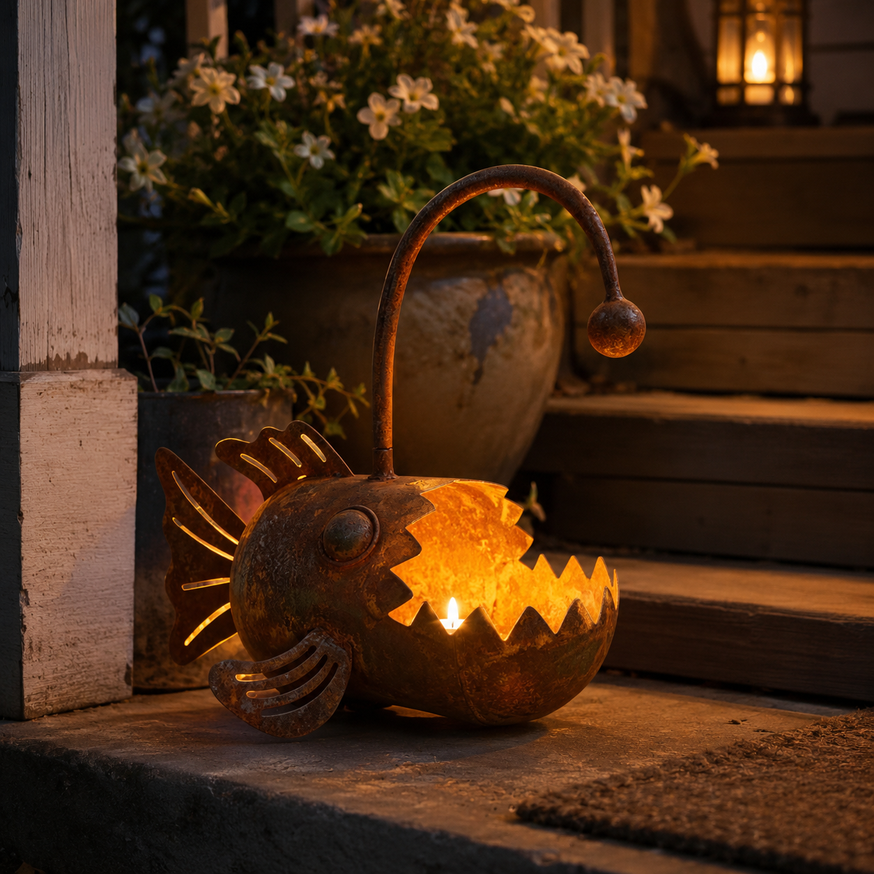 Rustic Anglerfish Metal Garden Planter
