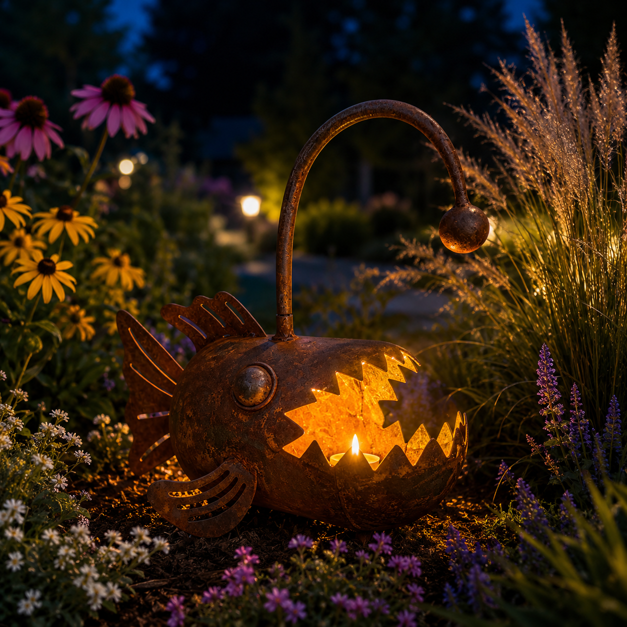 Rustic Anglerfish Metal Garden Planter