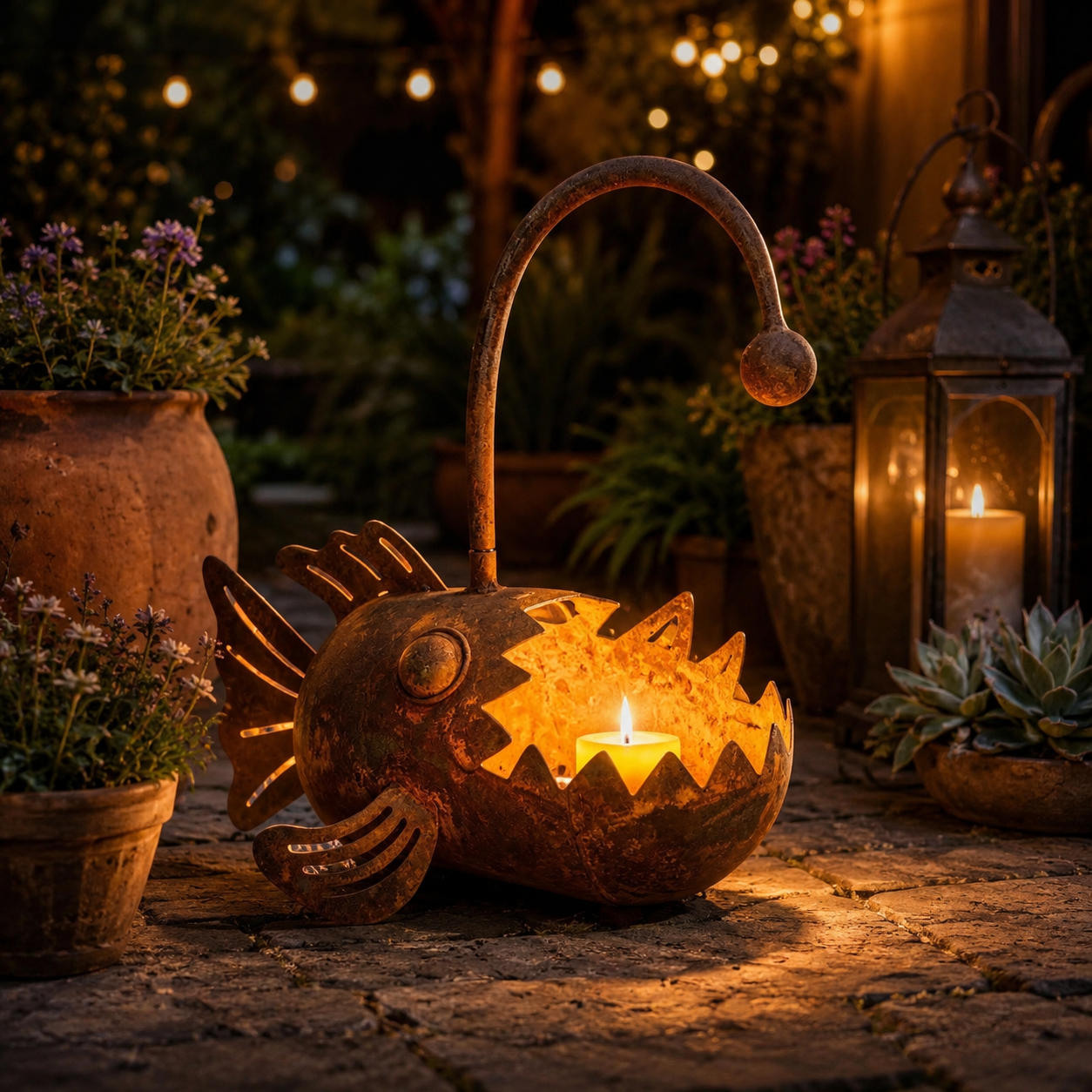 Rustic Anglerfish Metal Garden Planter
