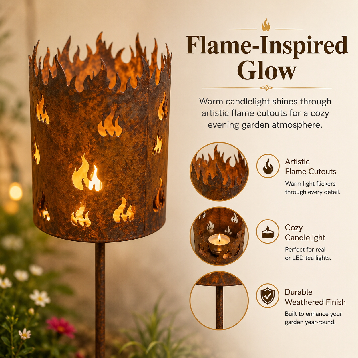 Rustic Metal Garden Torch Stake Candle Holder