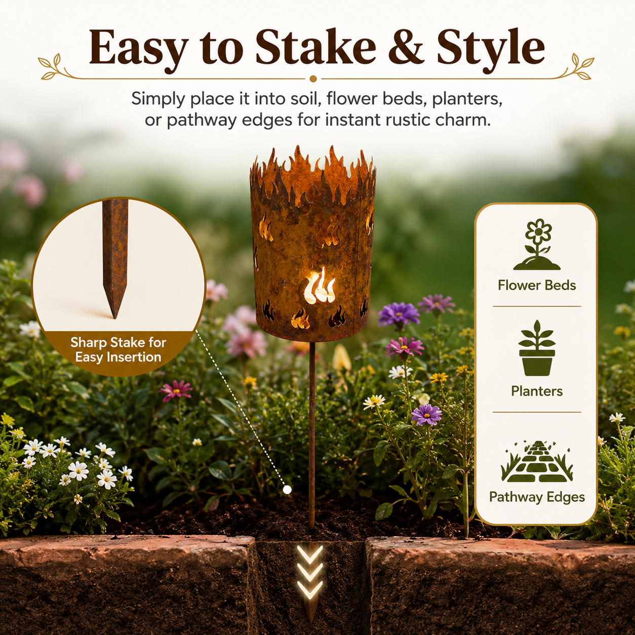 Rustic Metal Garden Torch Stake Candle Holder