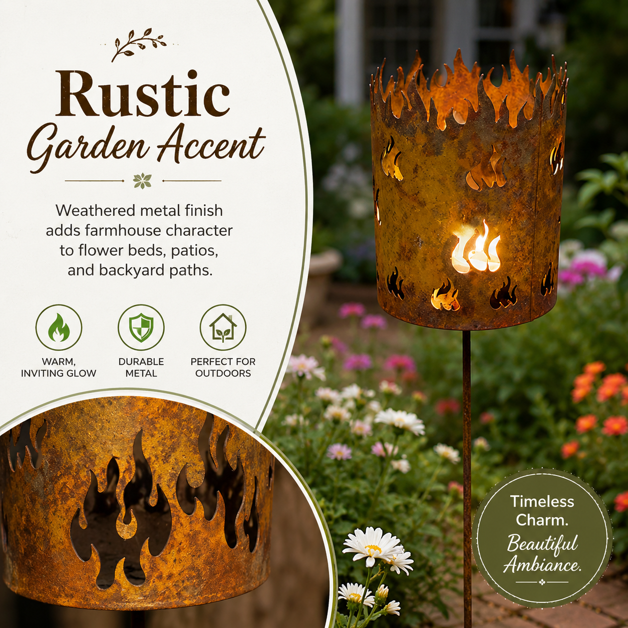 Rustic Metal Garden Torch Stake Candle Holder