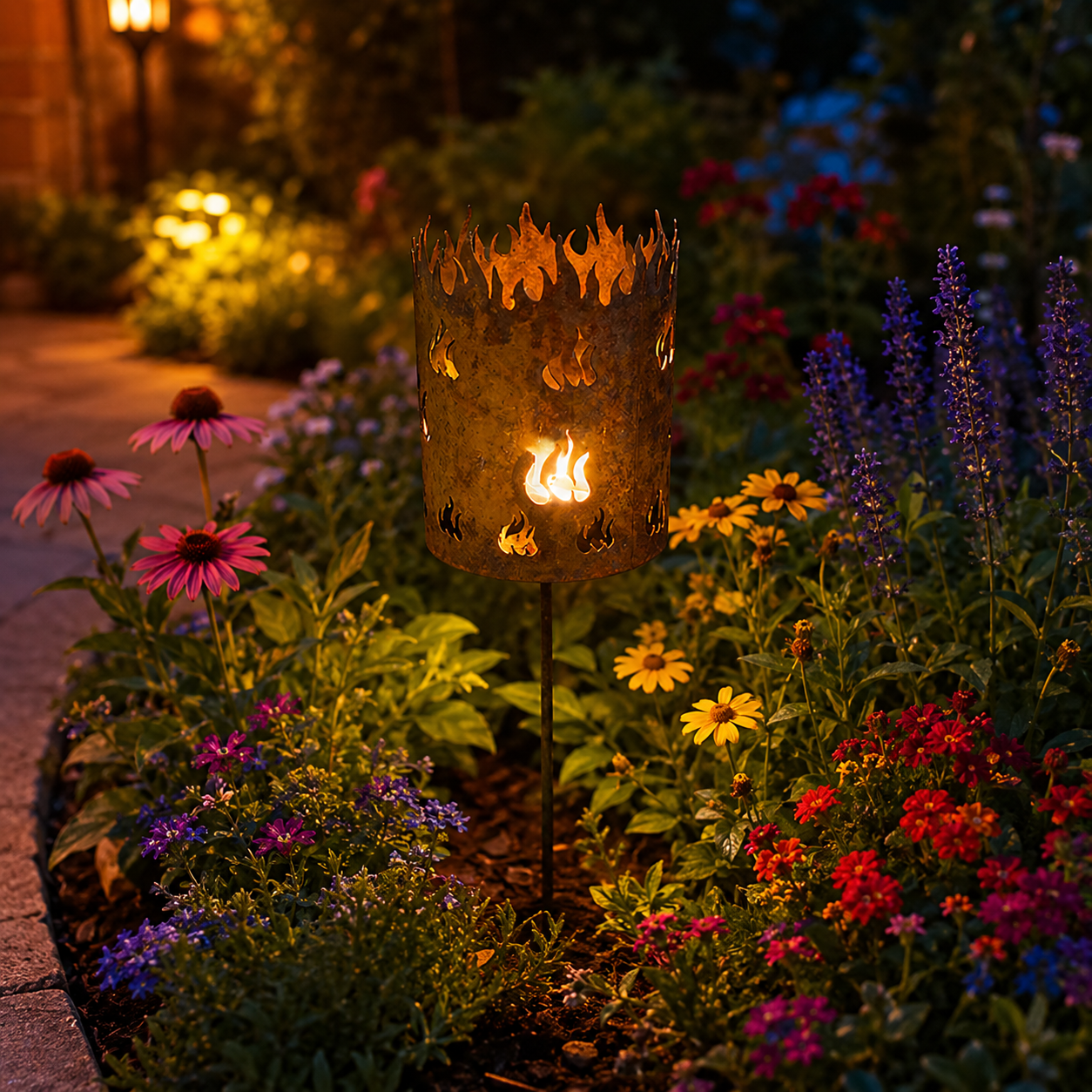 Rustic Metal Garden Torch Stake Candle Holder