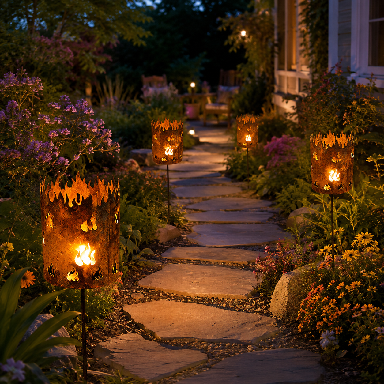 Rustic Metal Garden Torch Stake Candle Holder