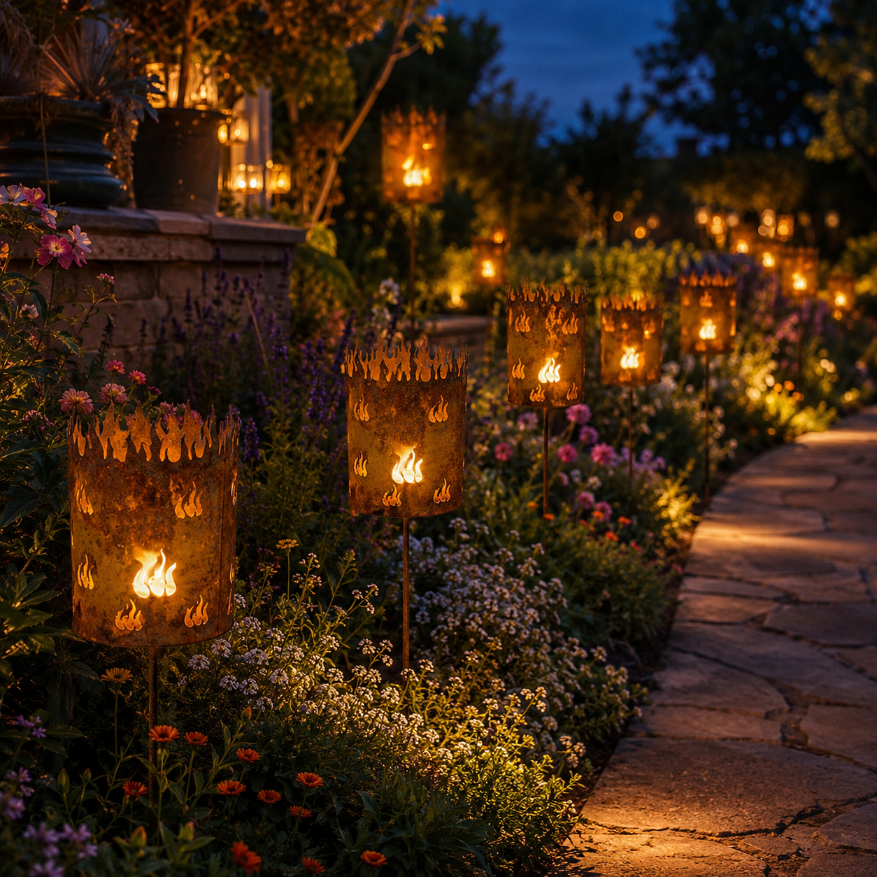 Rustic Metal Garden Torch Stake Candle Holder