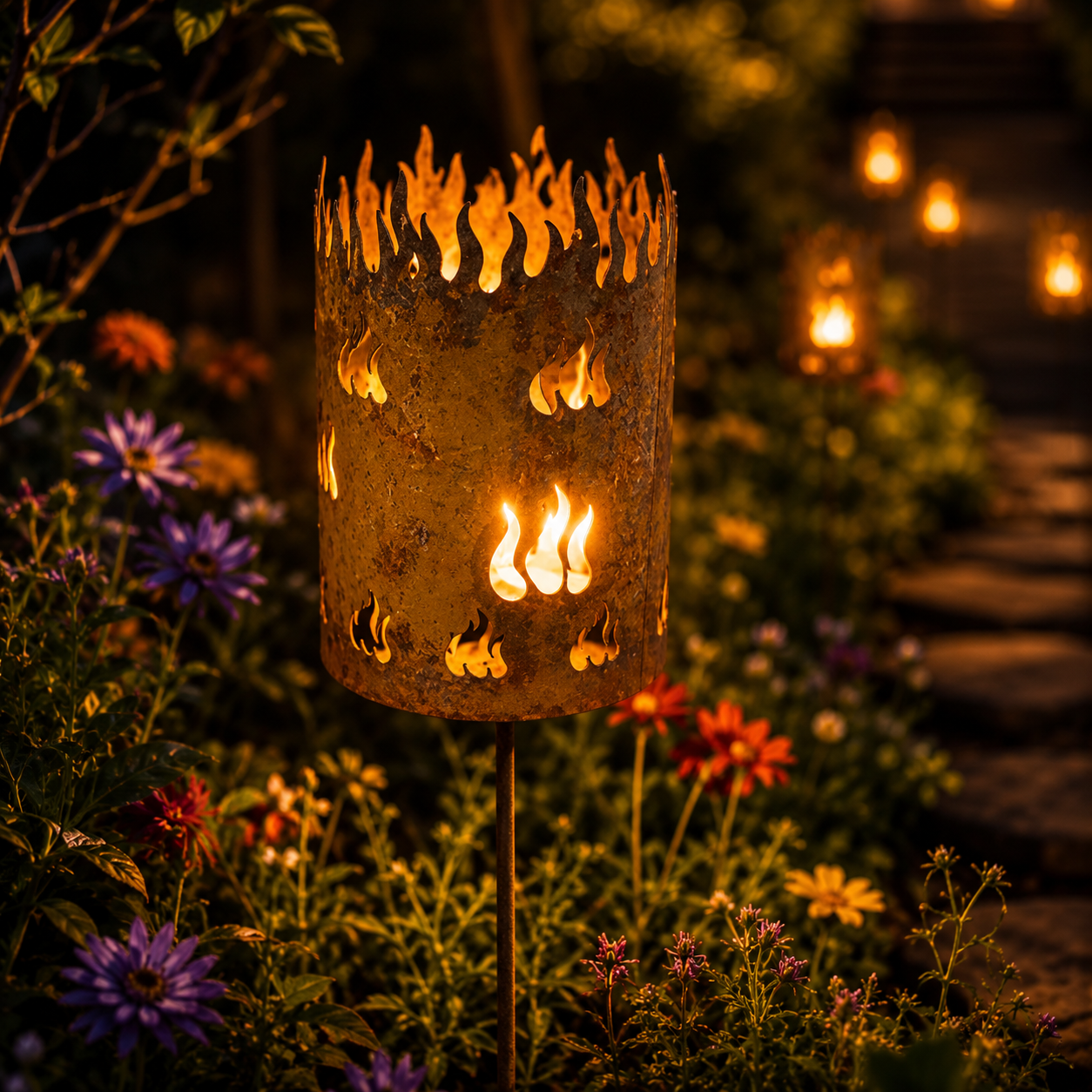 Rustic Metal Garden Torch Stake Candle Holder