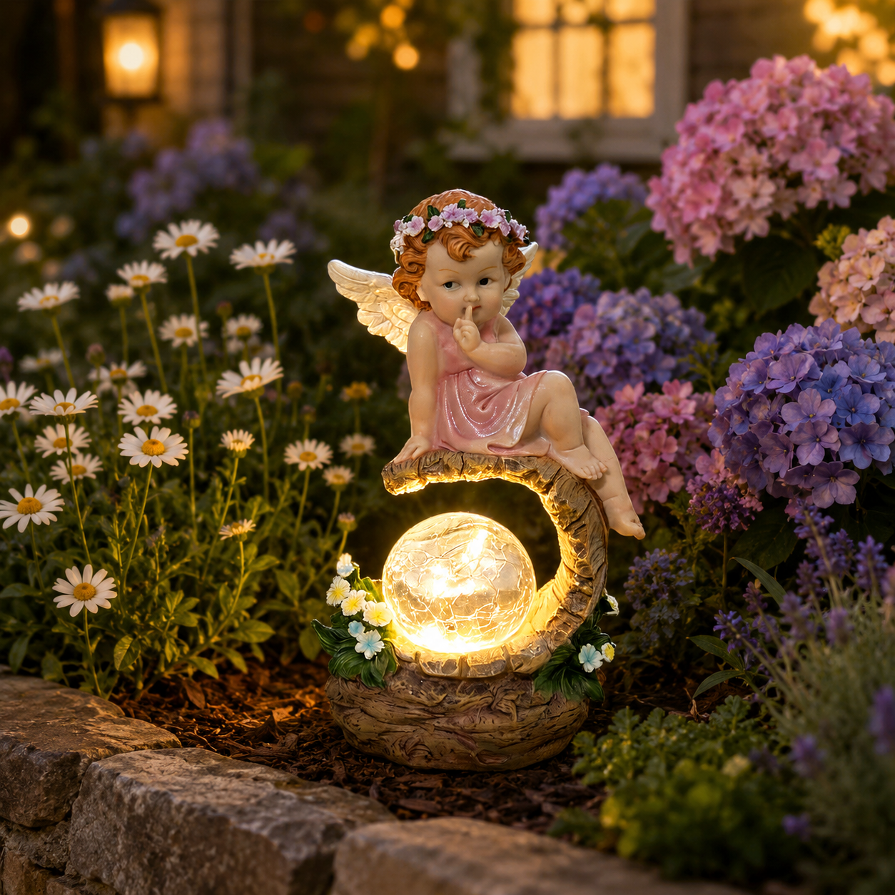 Lighted Angel Garden Statue