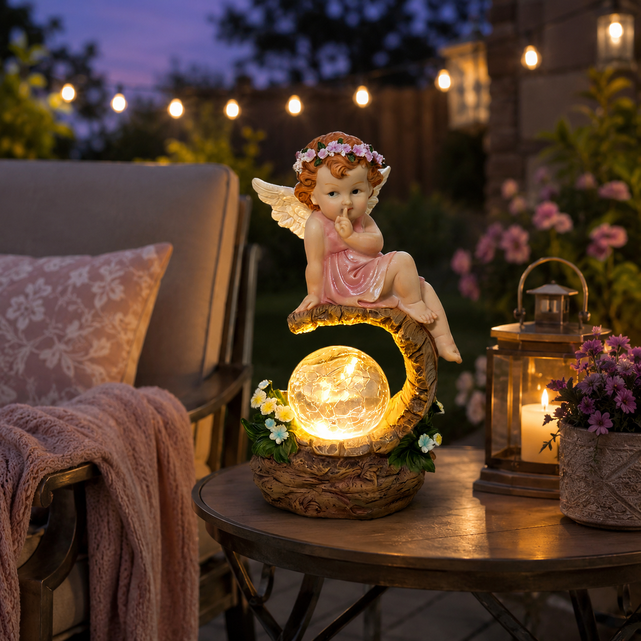 Lighted Angel Garden Statue