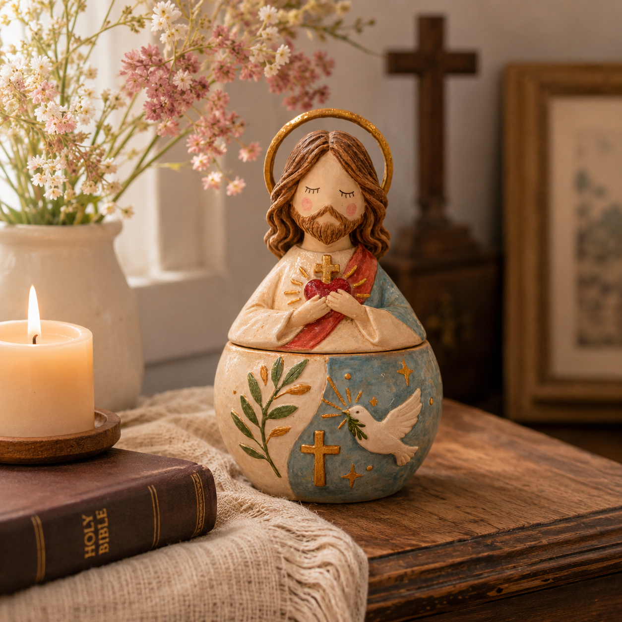 Handmade Resin Prayer Figurine Keepsake Box