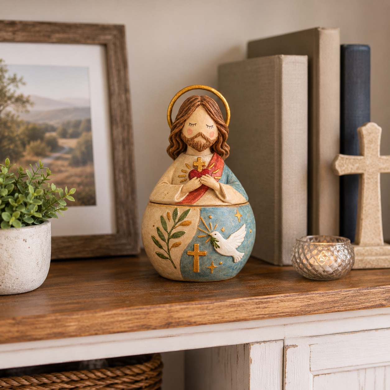 Handmade Resin Prayer Figurine Keepsake Box