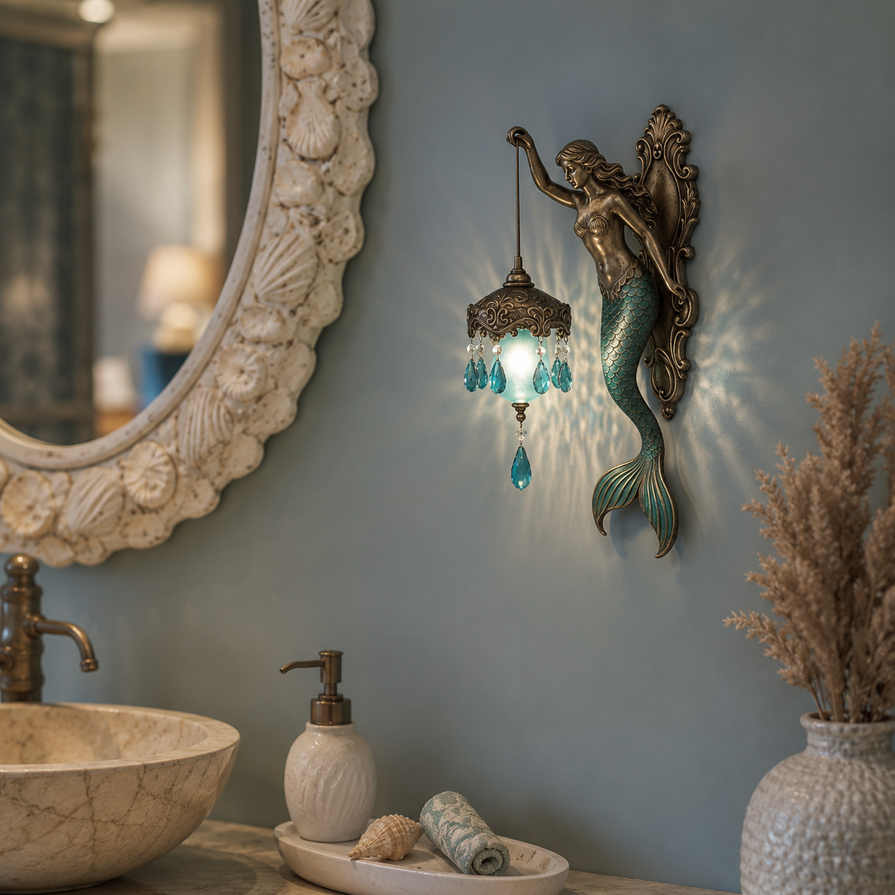 Mermaid Wall Sconce Lantern Decor