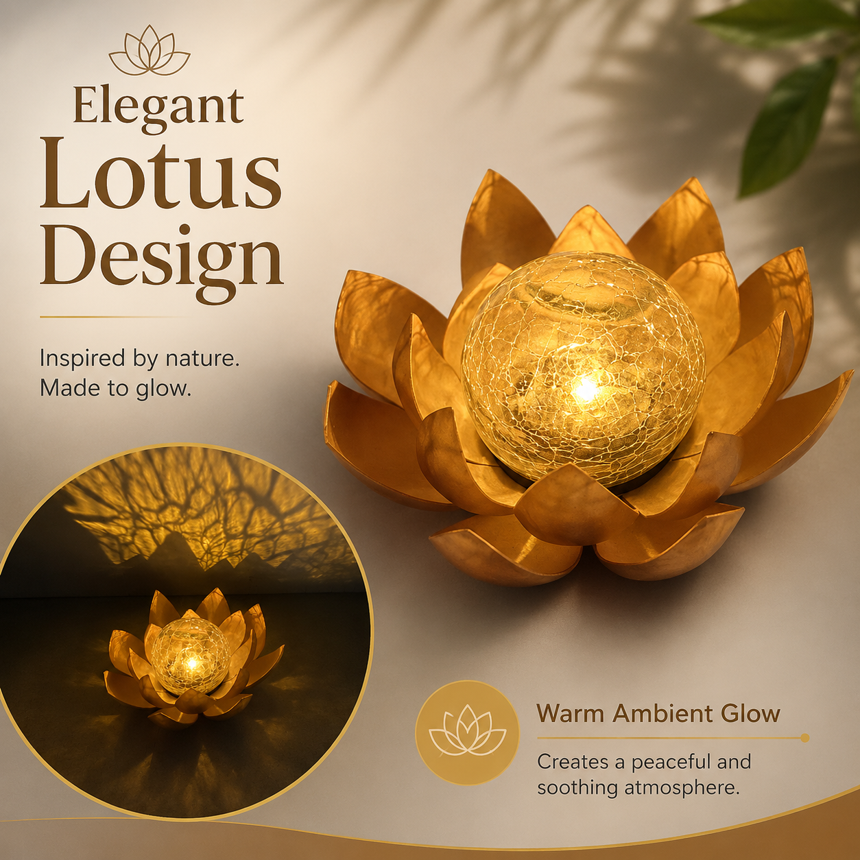 Lighted Lotus Flower Crackle Glass Decor