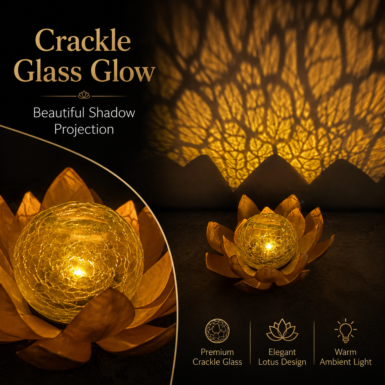 Lighted Lotus Flower Crackle Glass Decor