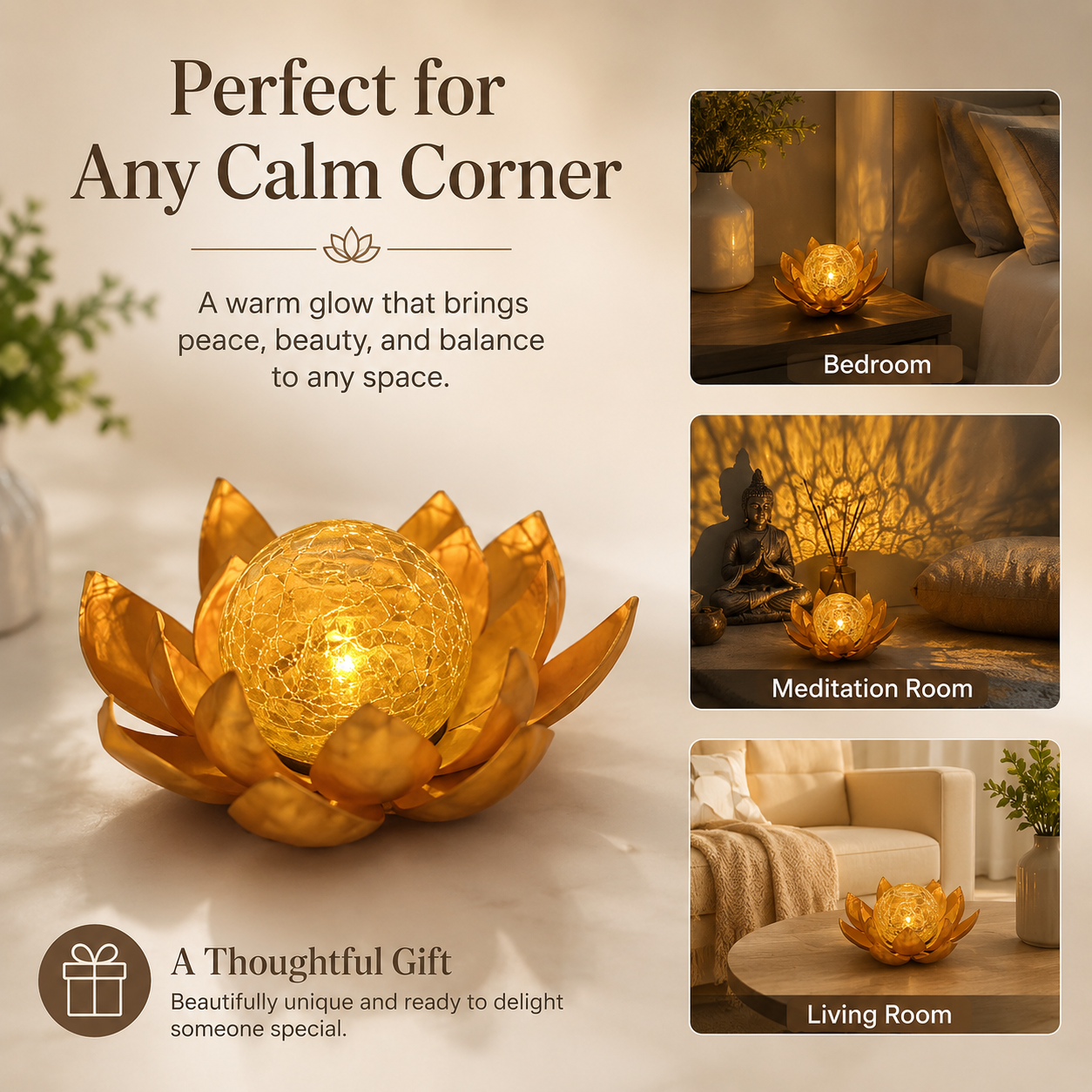 Lighted Lotus Flower Crackle Glass Decor