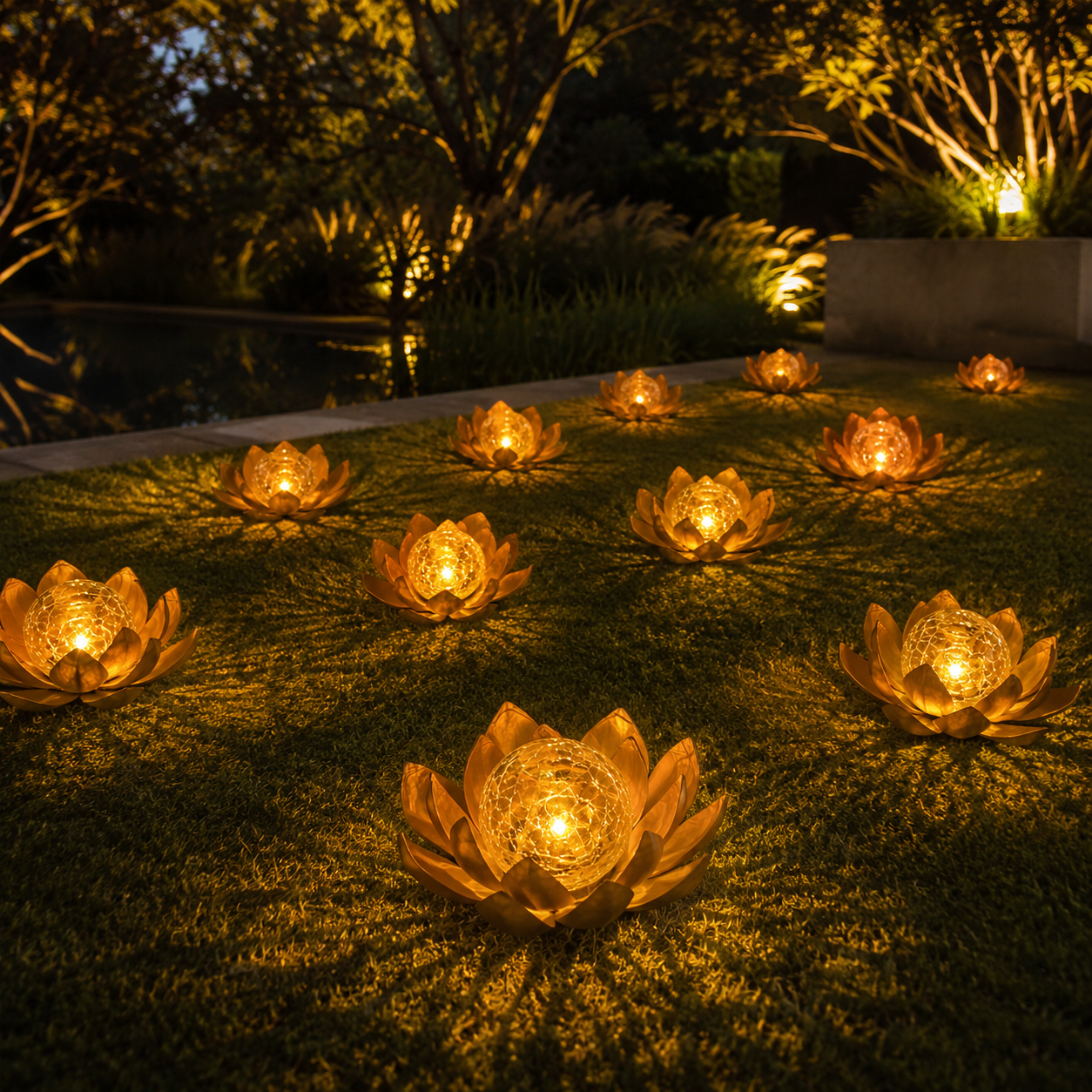Lighted Lotus Flower Crackle Glass Decor