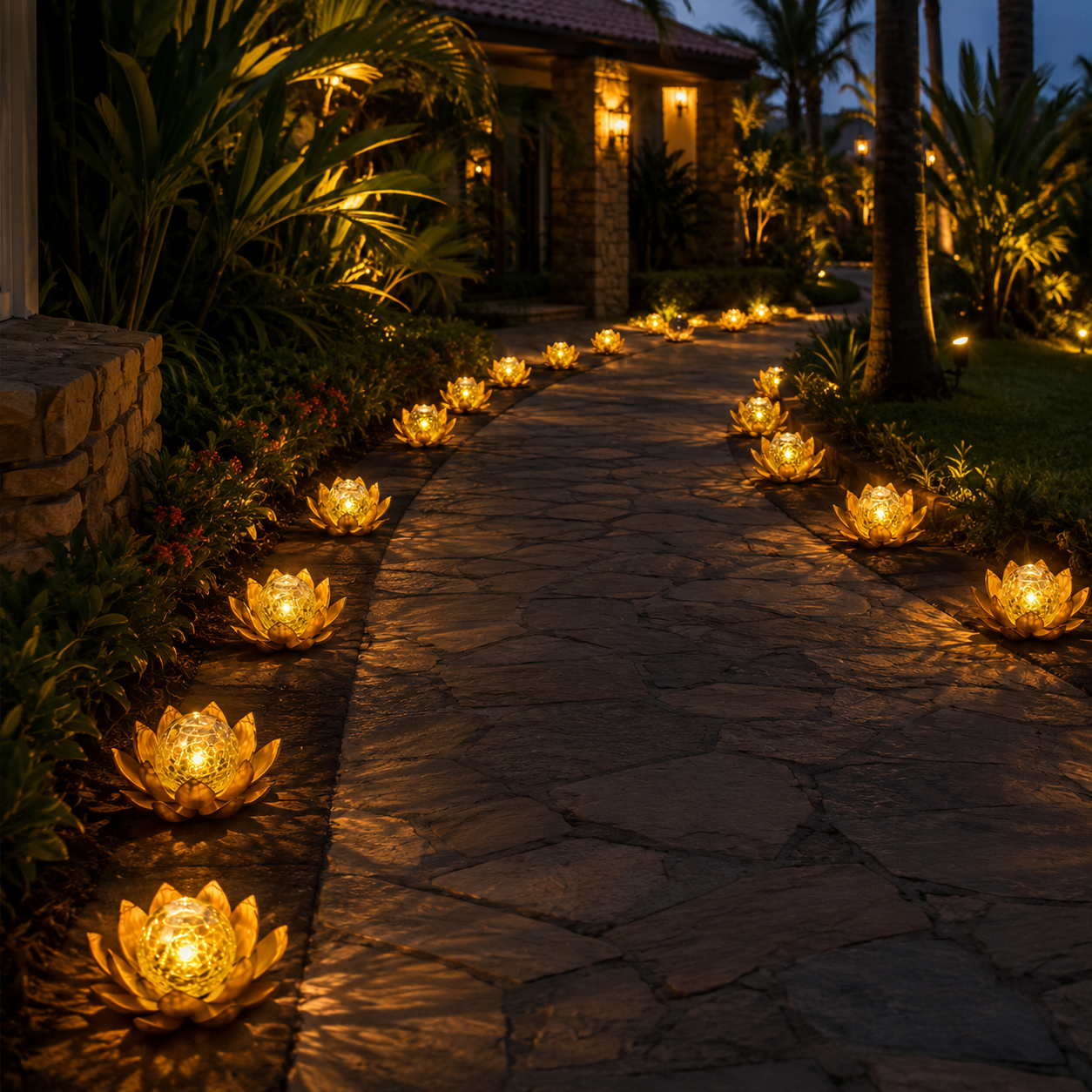 Lighted Lotus Flower Crackle Glass Decor