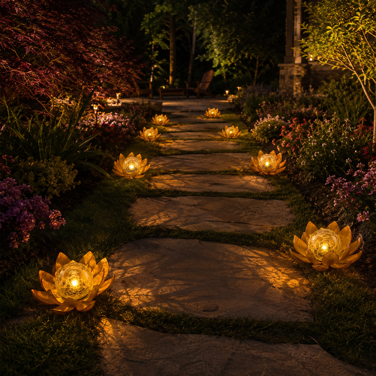 Lighted Lotus Flower Crackle Glass Decor
