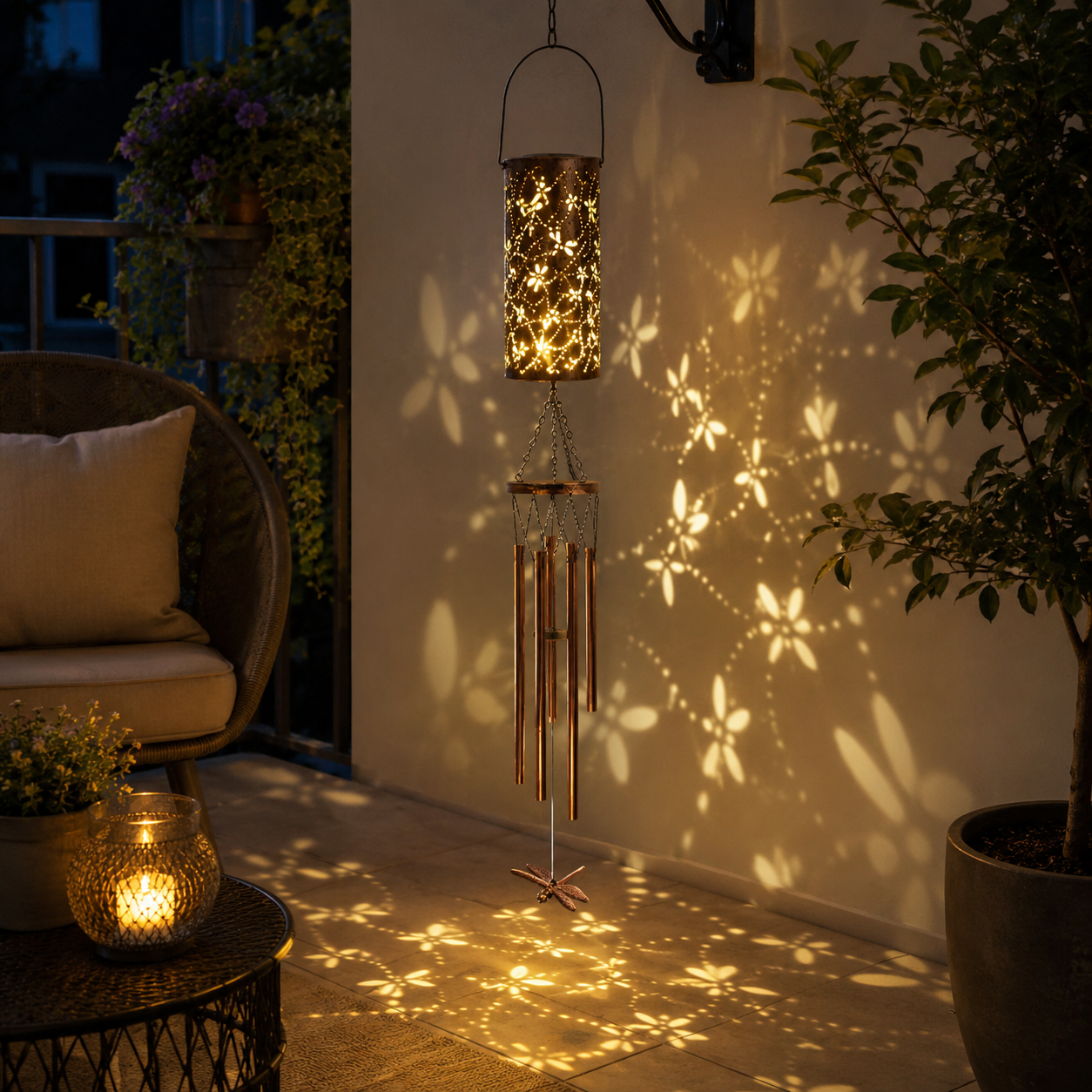 Solar powered European-style hollow-out iron lamp