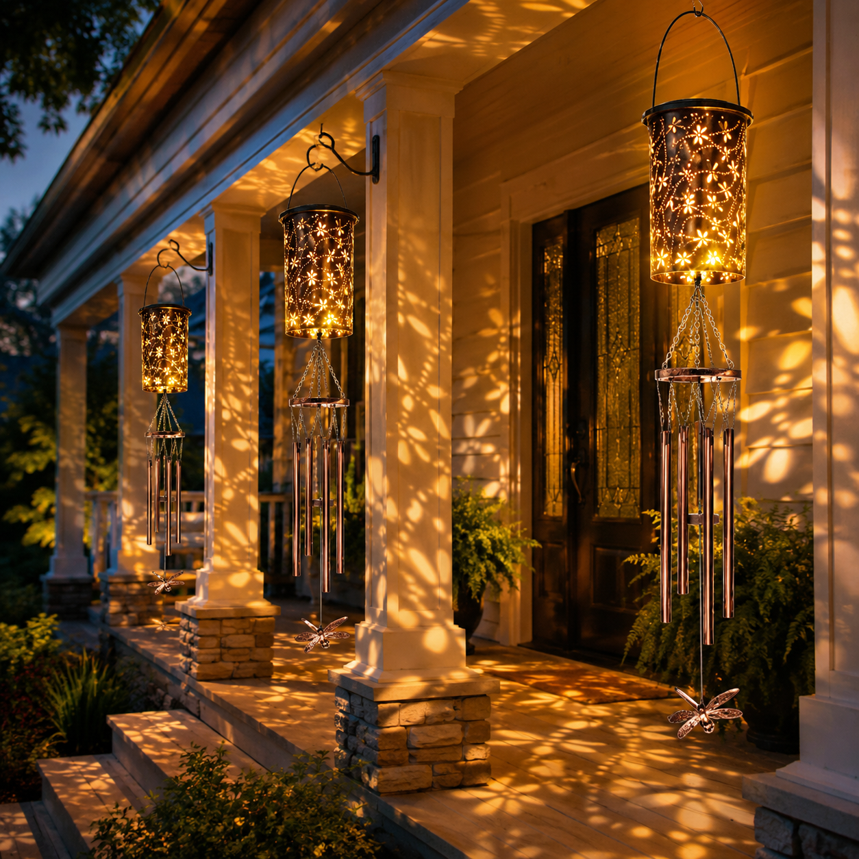 Solar powered European-style hollow-out iron lamp