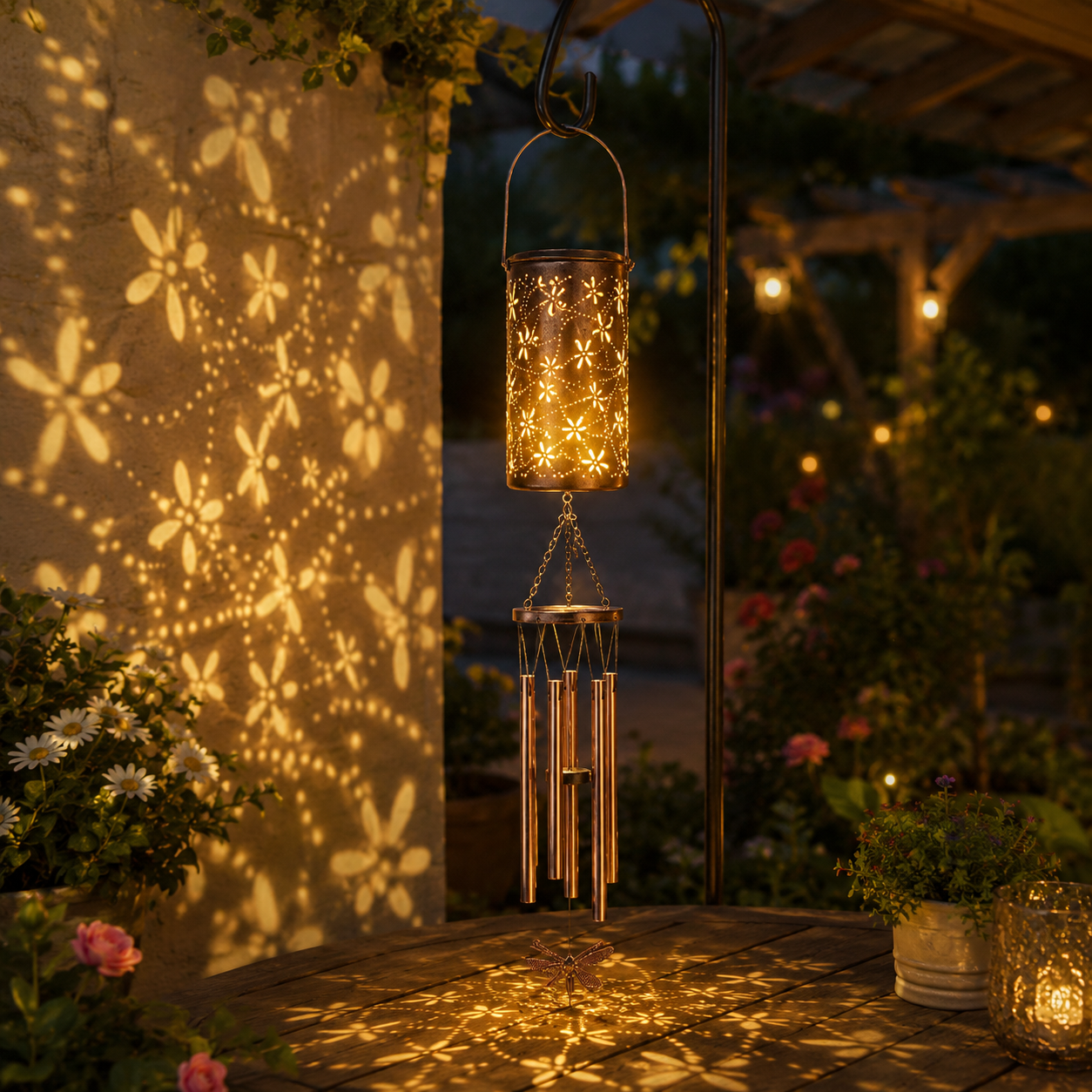 Solar powered European-style hollow-out iron lamp